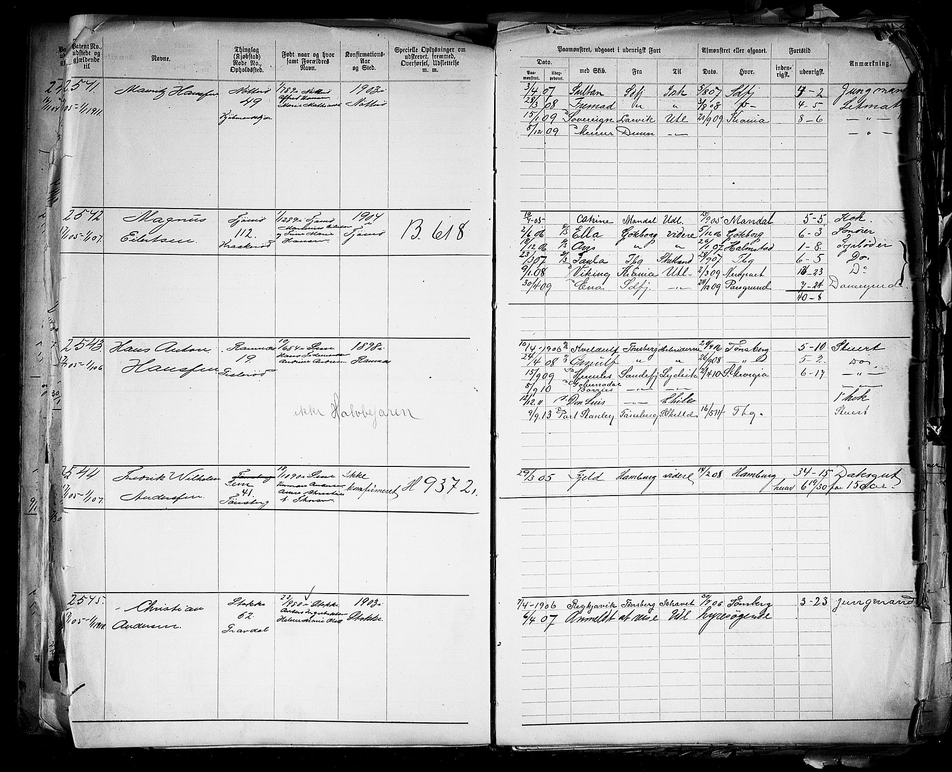 Tønsberg innrulleringskontor, AV/SAKO-A-786/F/Fb/L0005: Annotasjonsrulle Patent nr. 2401-4080, 1904-1910, p. 31