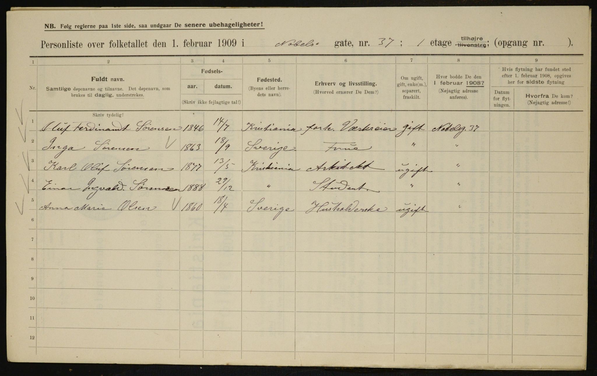 OBA, Municipal Census 1909 for Kristiania, 1909, p. 64562