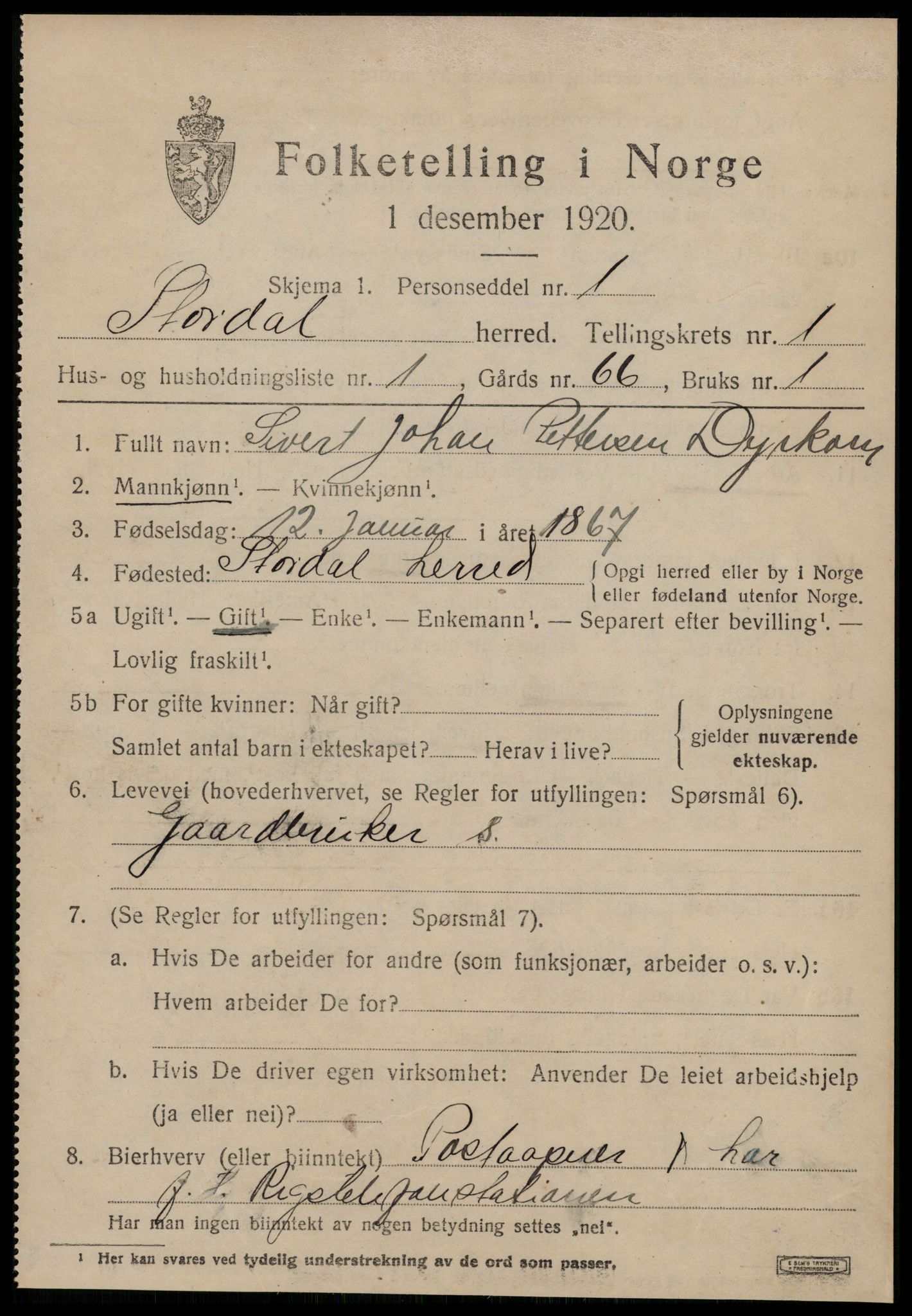 SAT, 1920 census for Stordal, 1920, p. 362