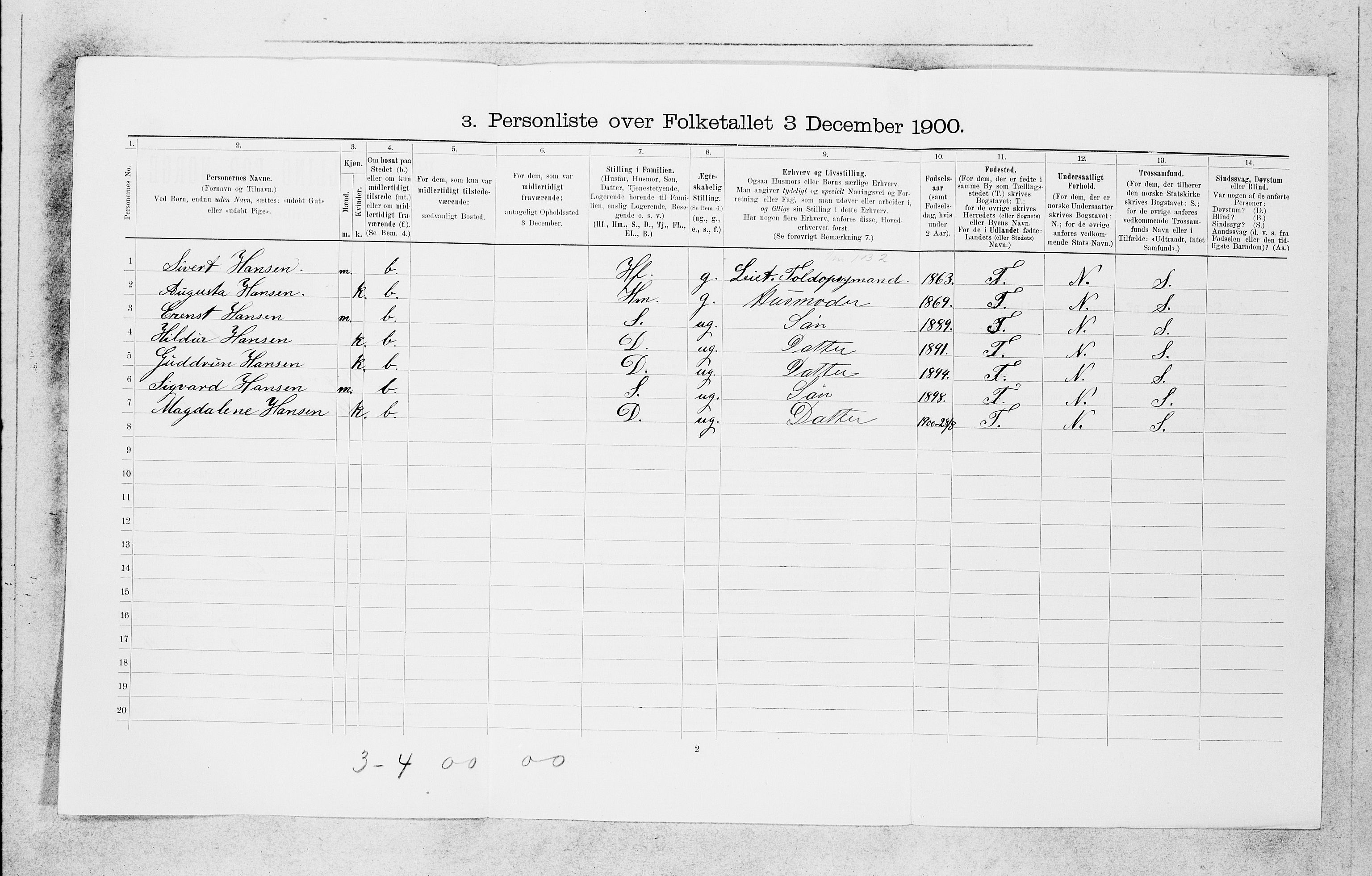 SAB, 1900 census for Bergen, 1900, p. 14104