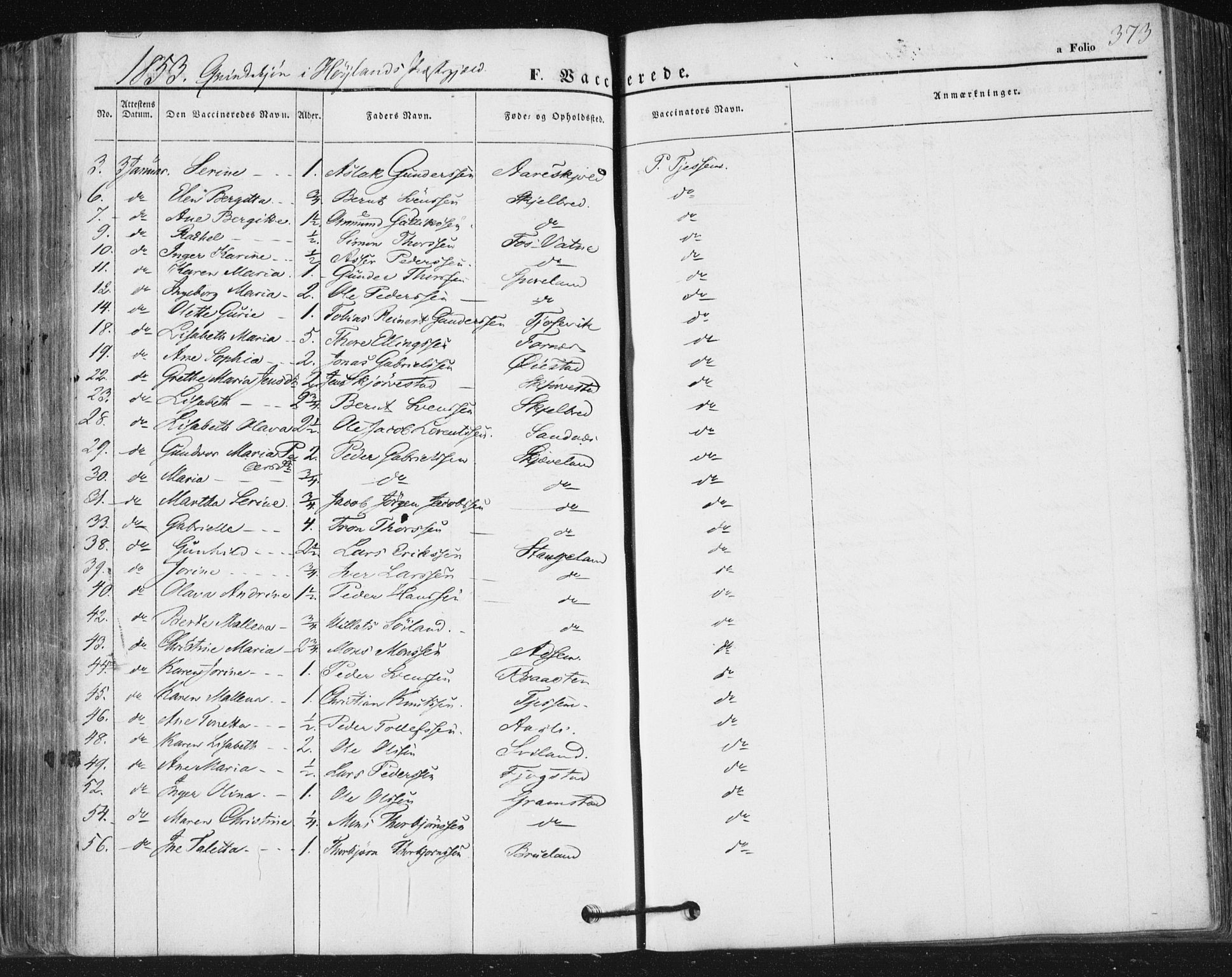 Høyland sokneprestkontor, SAST/A-101799/001/30BA/L0008: Parish register (official) no. A 8, 1841-1856, p. 373