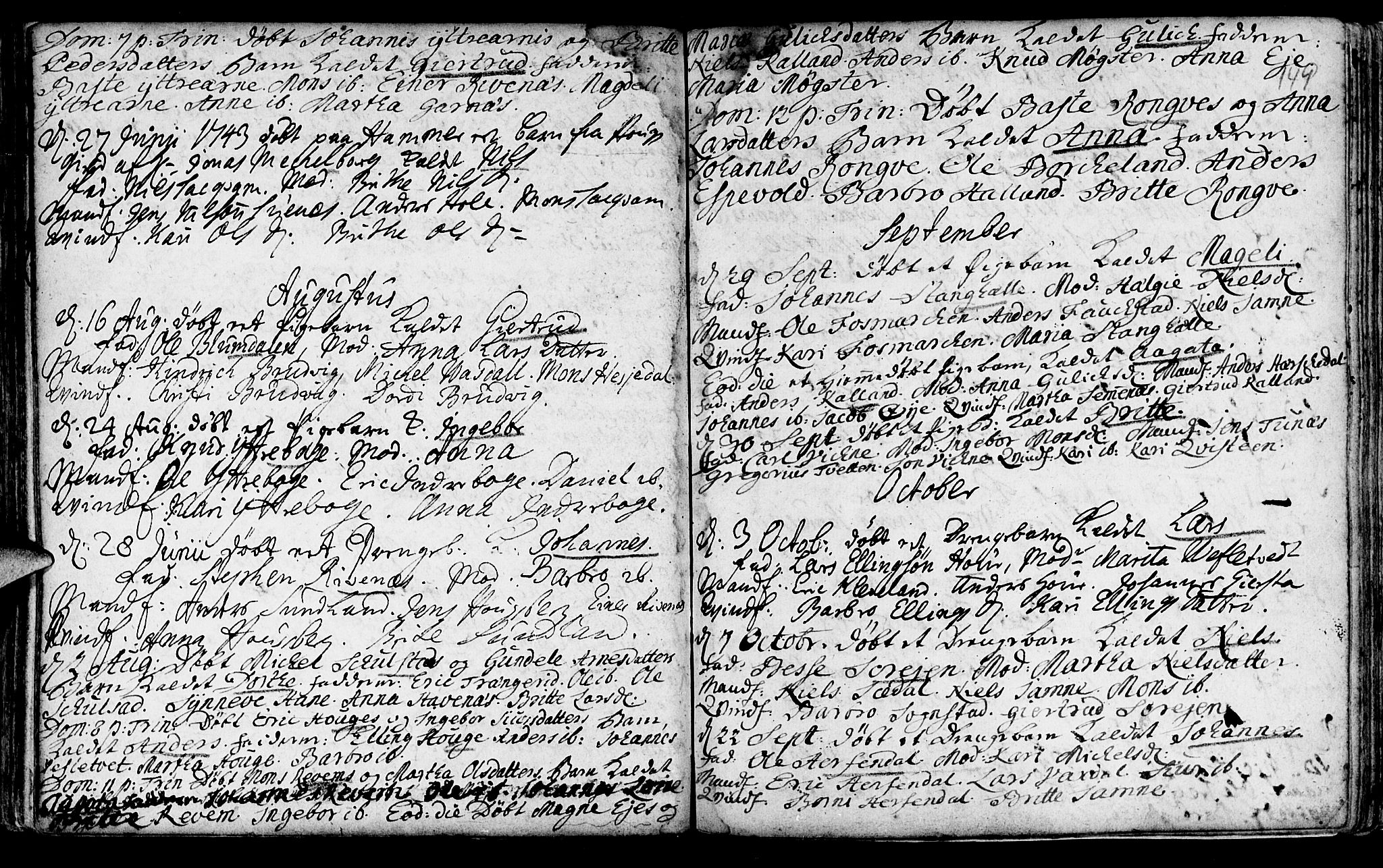 Haus sokneprestembete, SAB/A-75601/H/Haa: Parish register (official) no. A 5, 1733-1747, p. 149