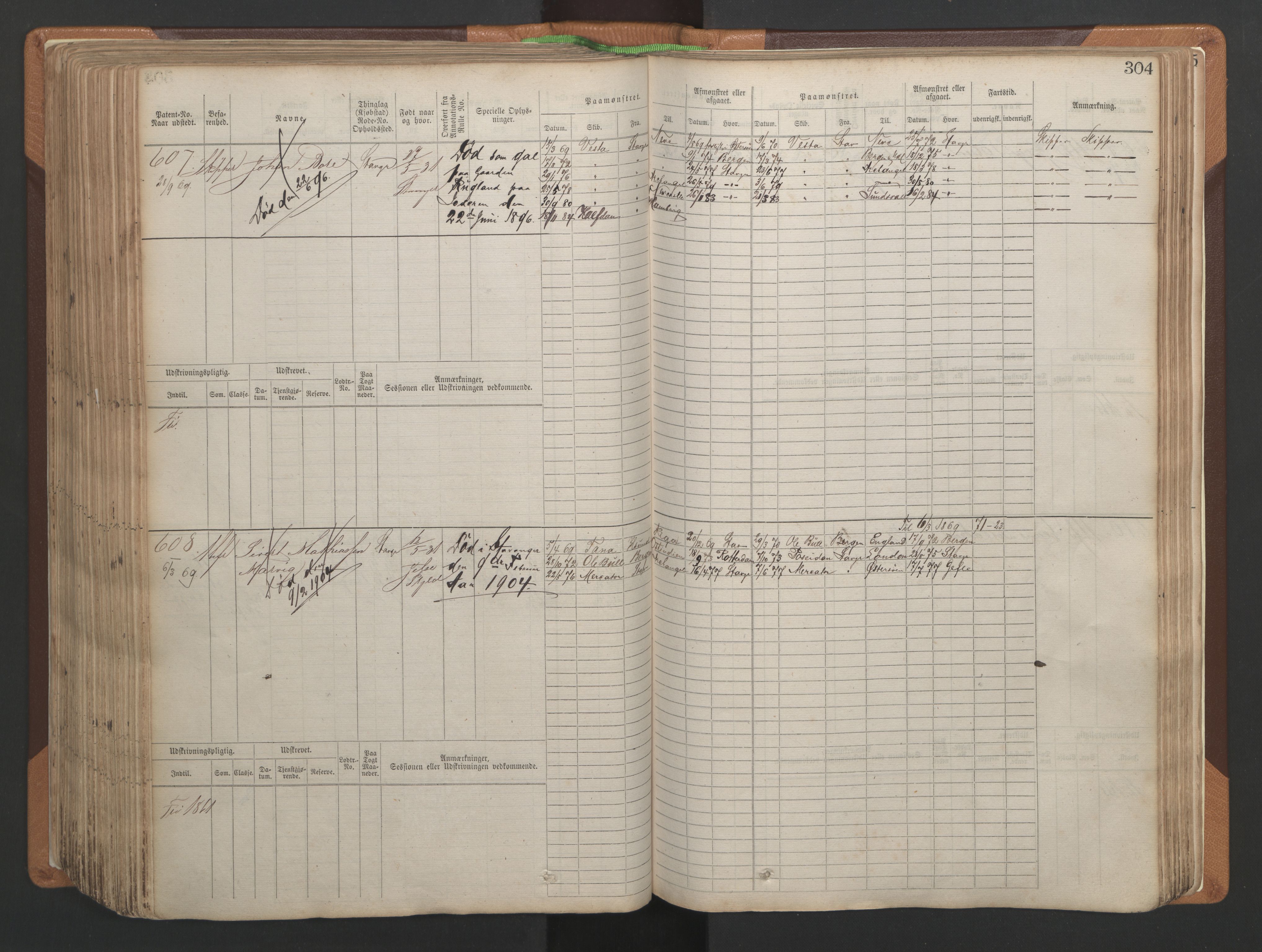 Stavanger sjømannskontor, AV/SAST-A-102006/F/Fb/Fbb/L0004: Sjøfartshovedrulle, patentnr. 1-792 (del 1), 1869-1880, p. 310