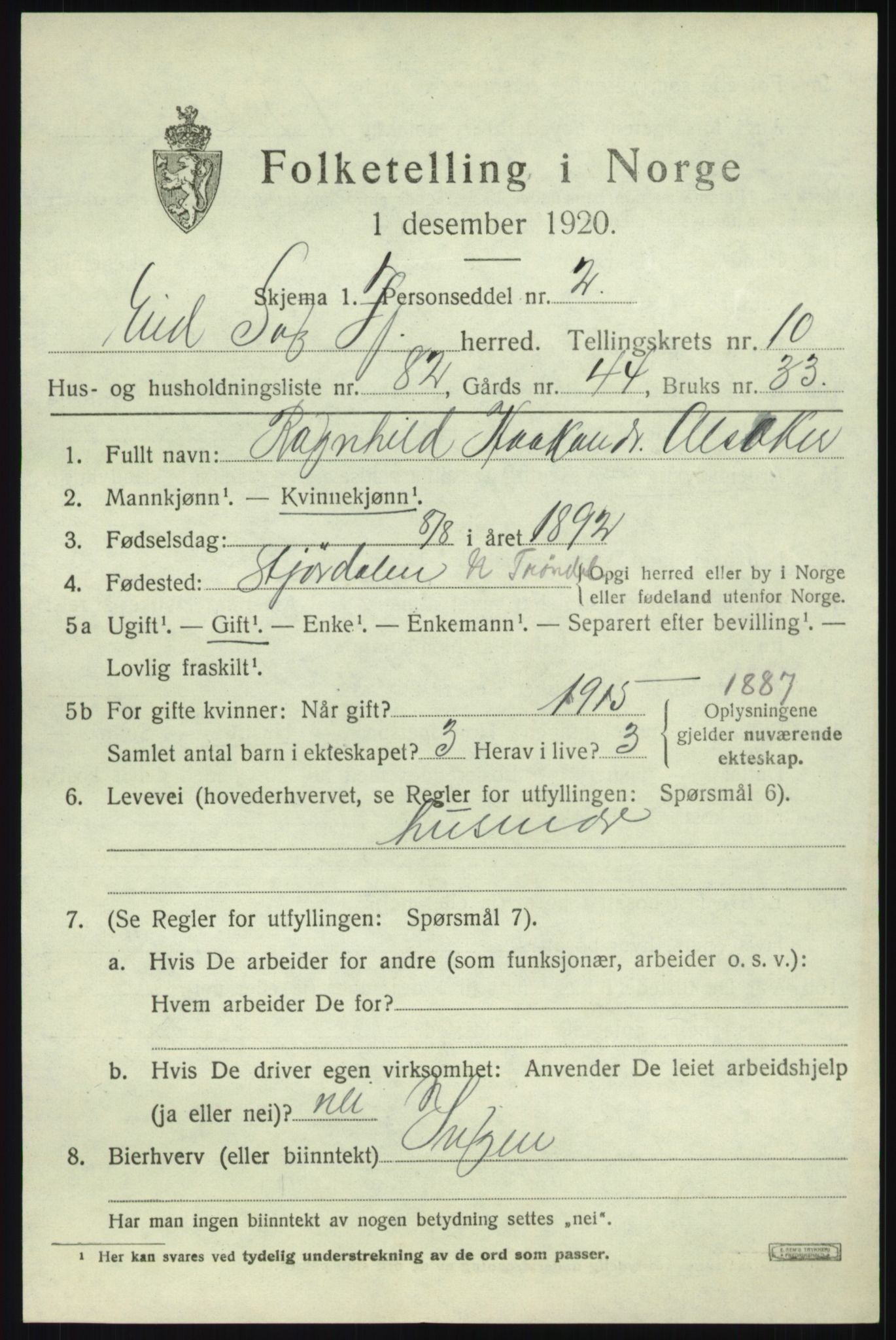 SAB, 1920 census for Eid, 1920, p. 6016