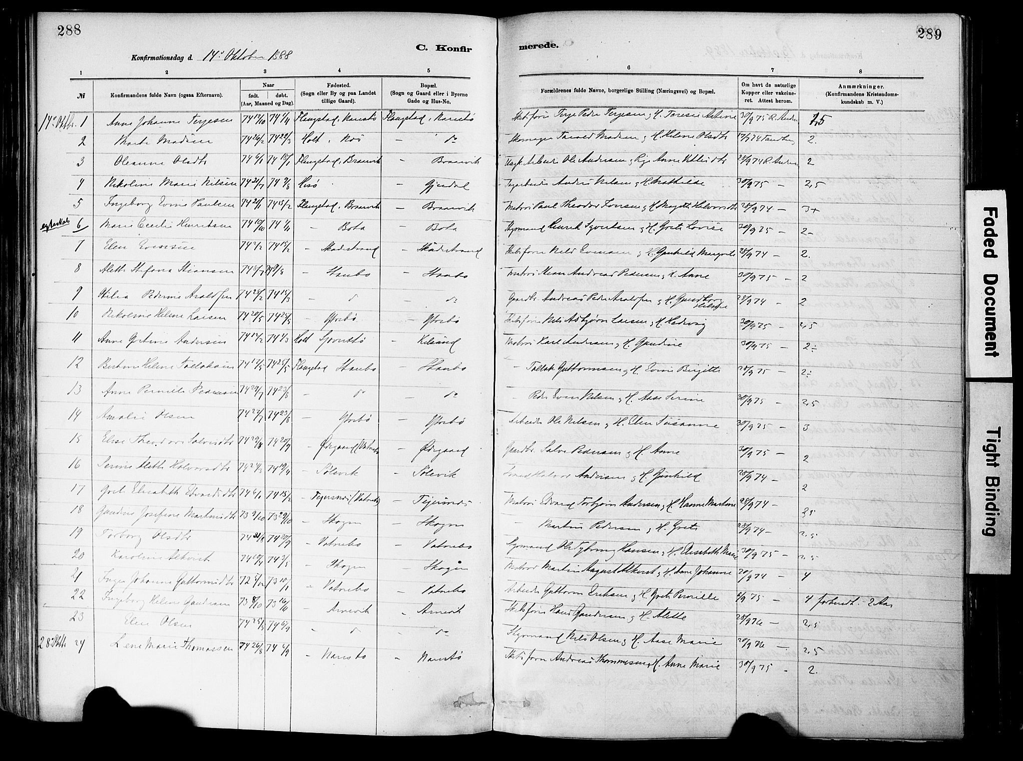 Dypvåg sokneprestkontor, AV/SAK-1111-0007/F/Fa/Fab/L0001: Parish register (official) no. A 1, 1885-1912, p. 288-289