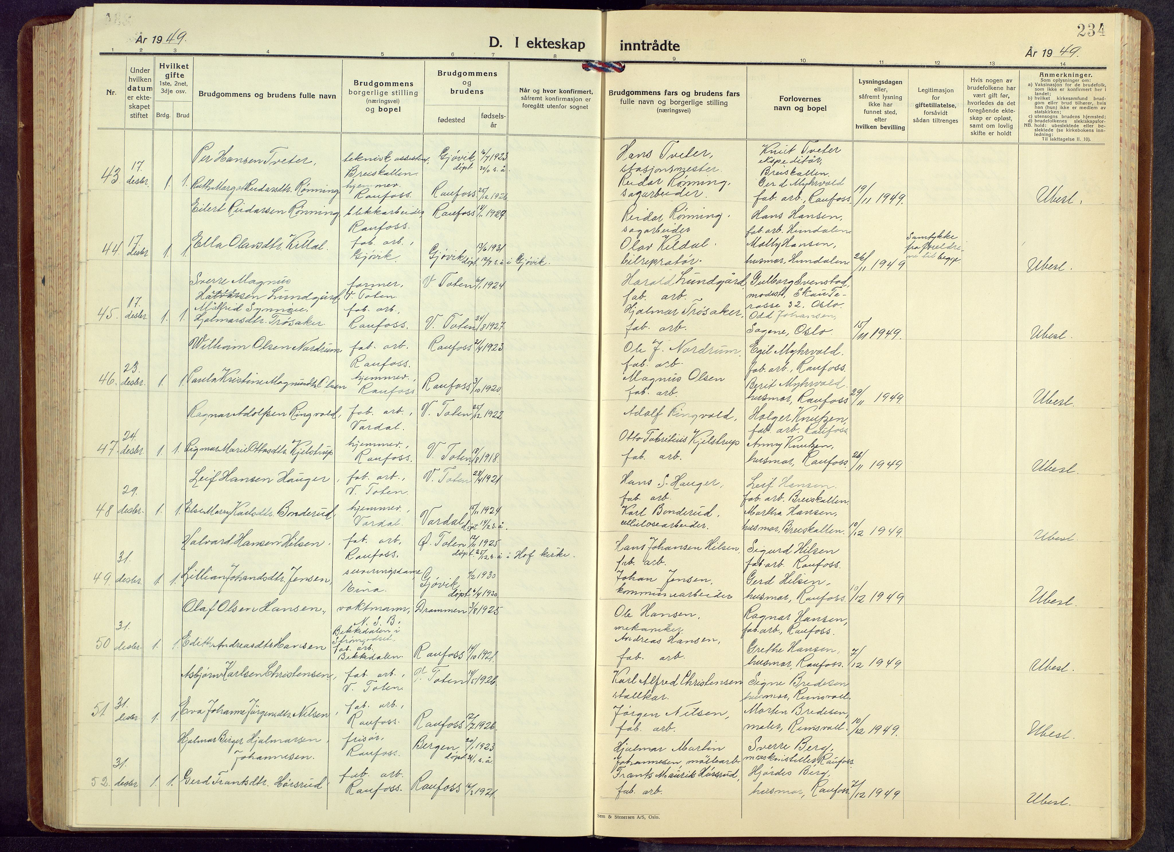 Vestre Toten prestekontor, AV/SAH-PREST-108/H/Ha/Hab/L0013: Parish register (copy) no. 13, 1940-1956, p. 234