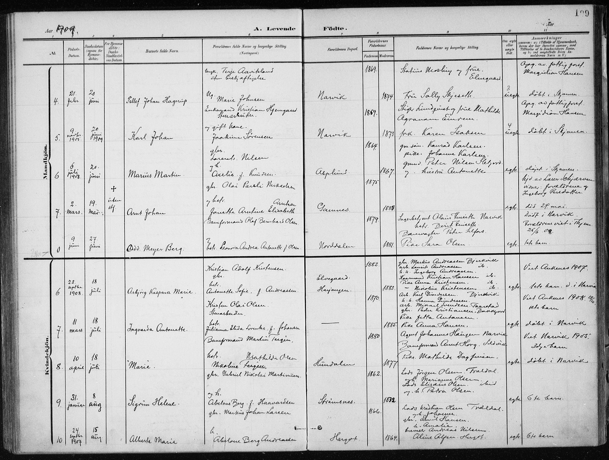 Ministerialprotokoller, klokkerbøker og fødselsregistre - Nordland, AV/SAT-A-1459/866/L0941: Parish register (official) no. 866A04, 1901-1917, p. 109