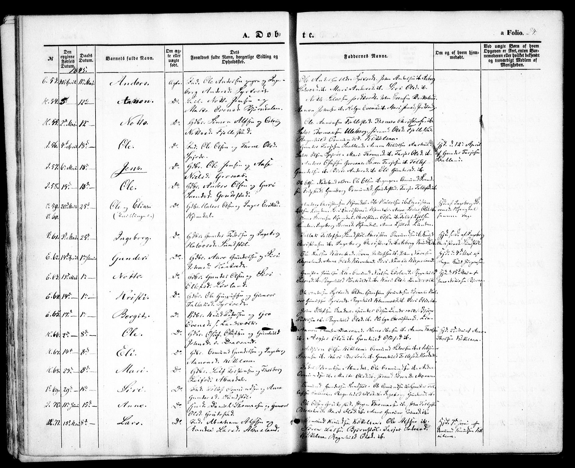 Evje sokneprestkontor, AV/SAK-1111-0008/F/Fa/Faa/L0005: Parish register (official) no. A 5, 1843-1865, p. 24