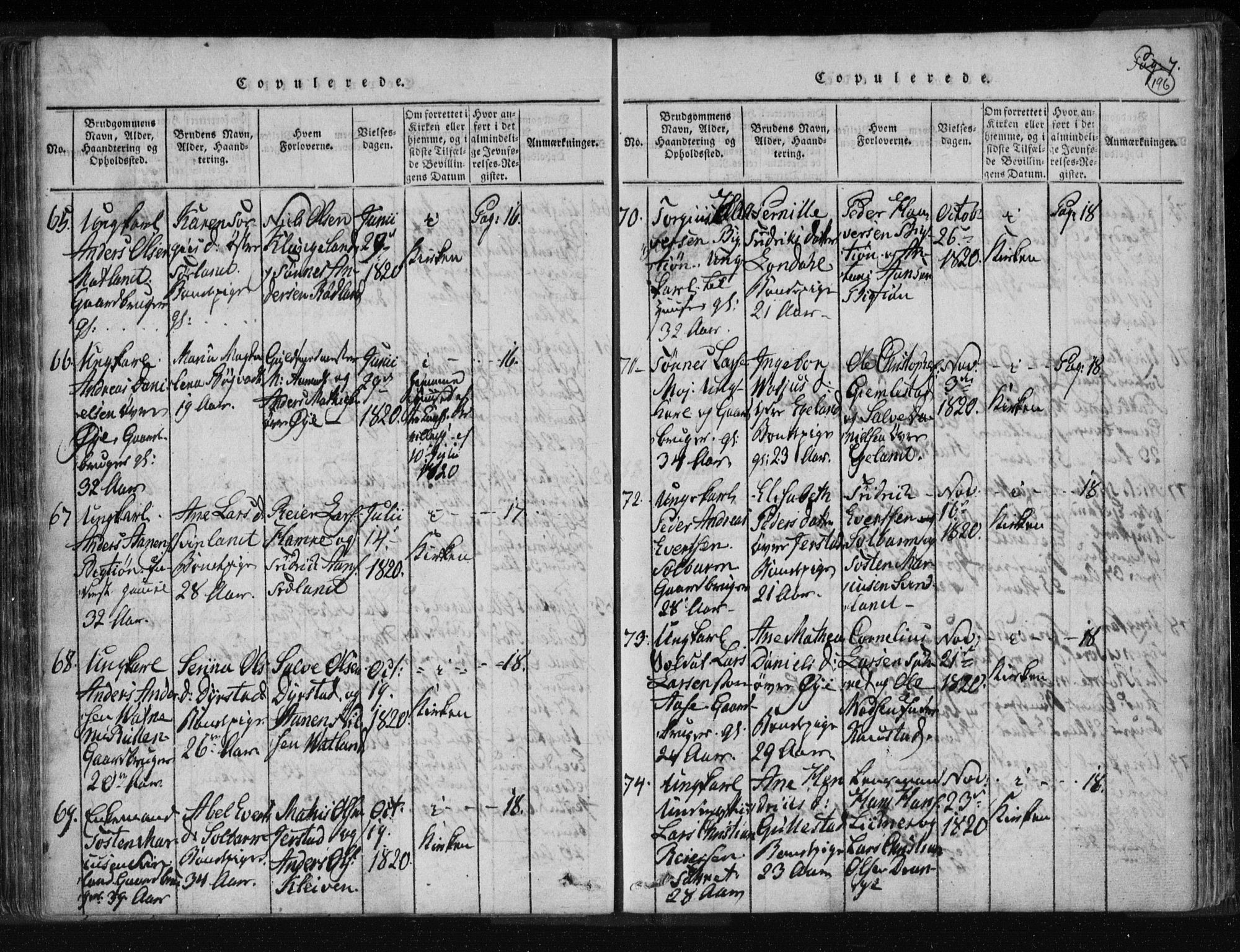 Kvinesdal sokneprestkontor, AV/SAK-1111-0026/F/Fa/Fab/L0003: Parish register (official) no. A 3, 1815-1829, p. 196