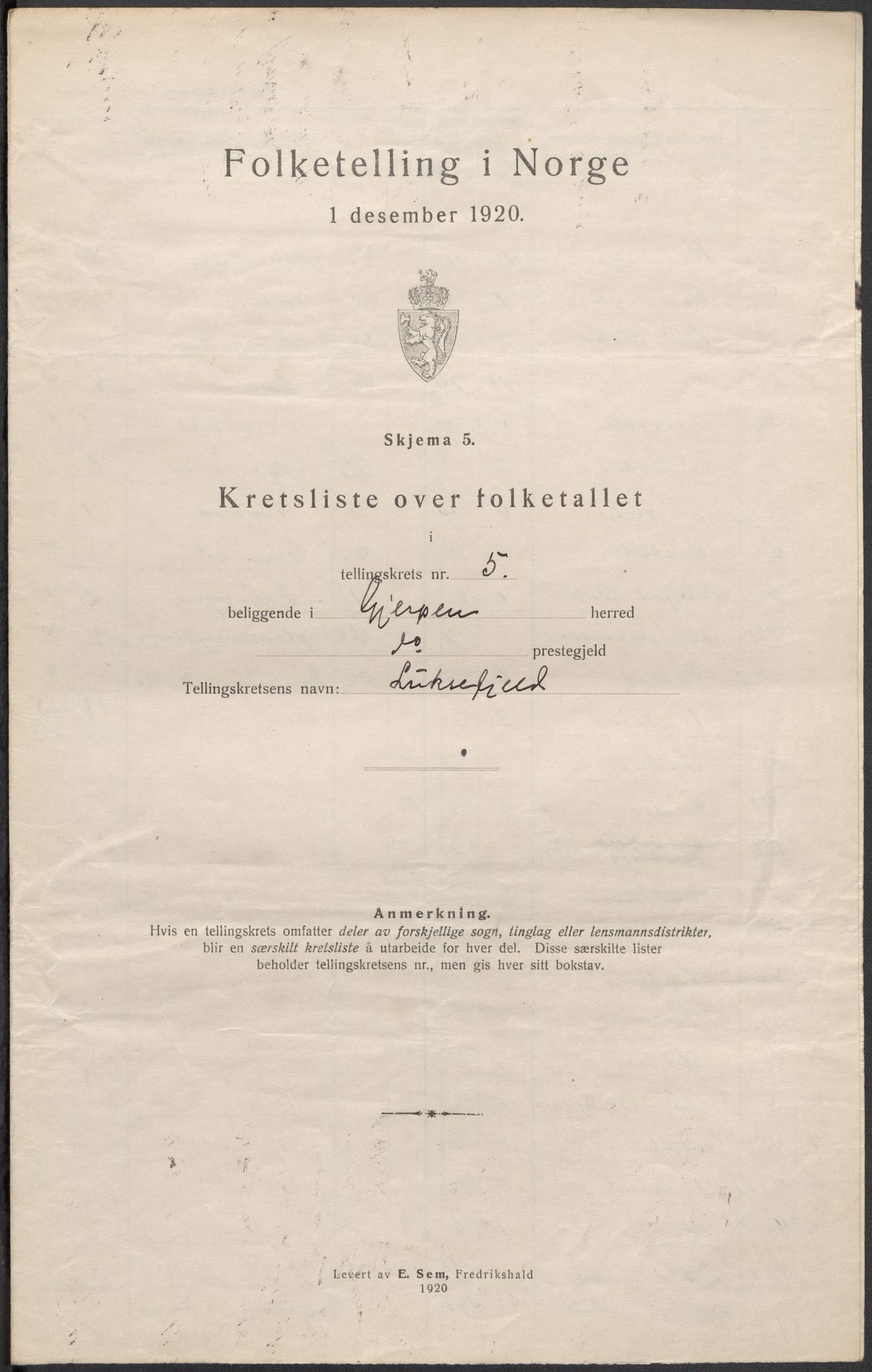 SAKO, 1920 census for Gjerpen, 1920, p. 20