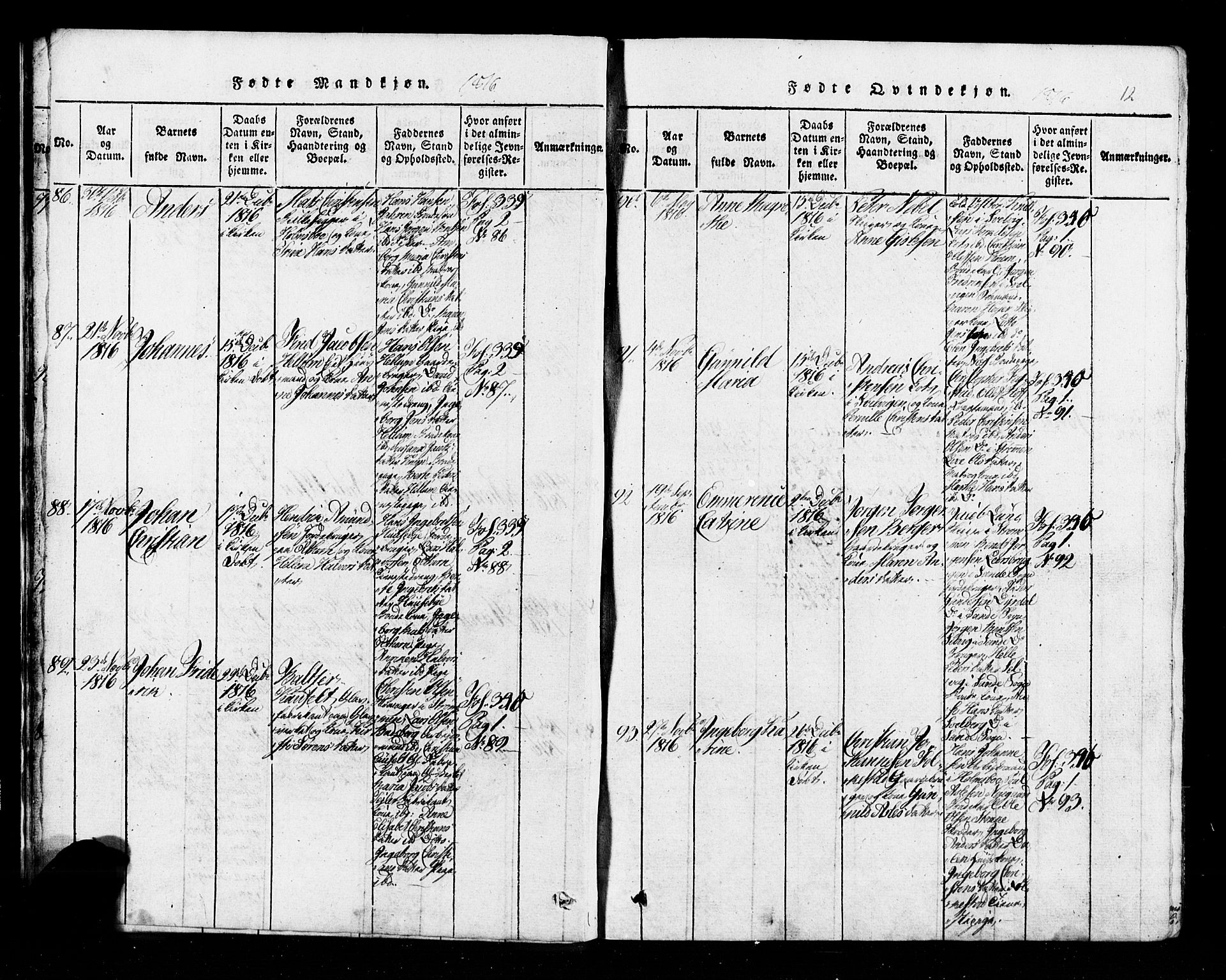 Hurum kirkebøker, AV/SAKO-A-229/G/Ga/L0001: Parish register (copy) no. I 1, 1816-1826, p. 12