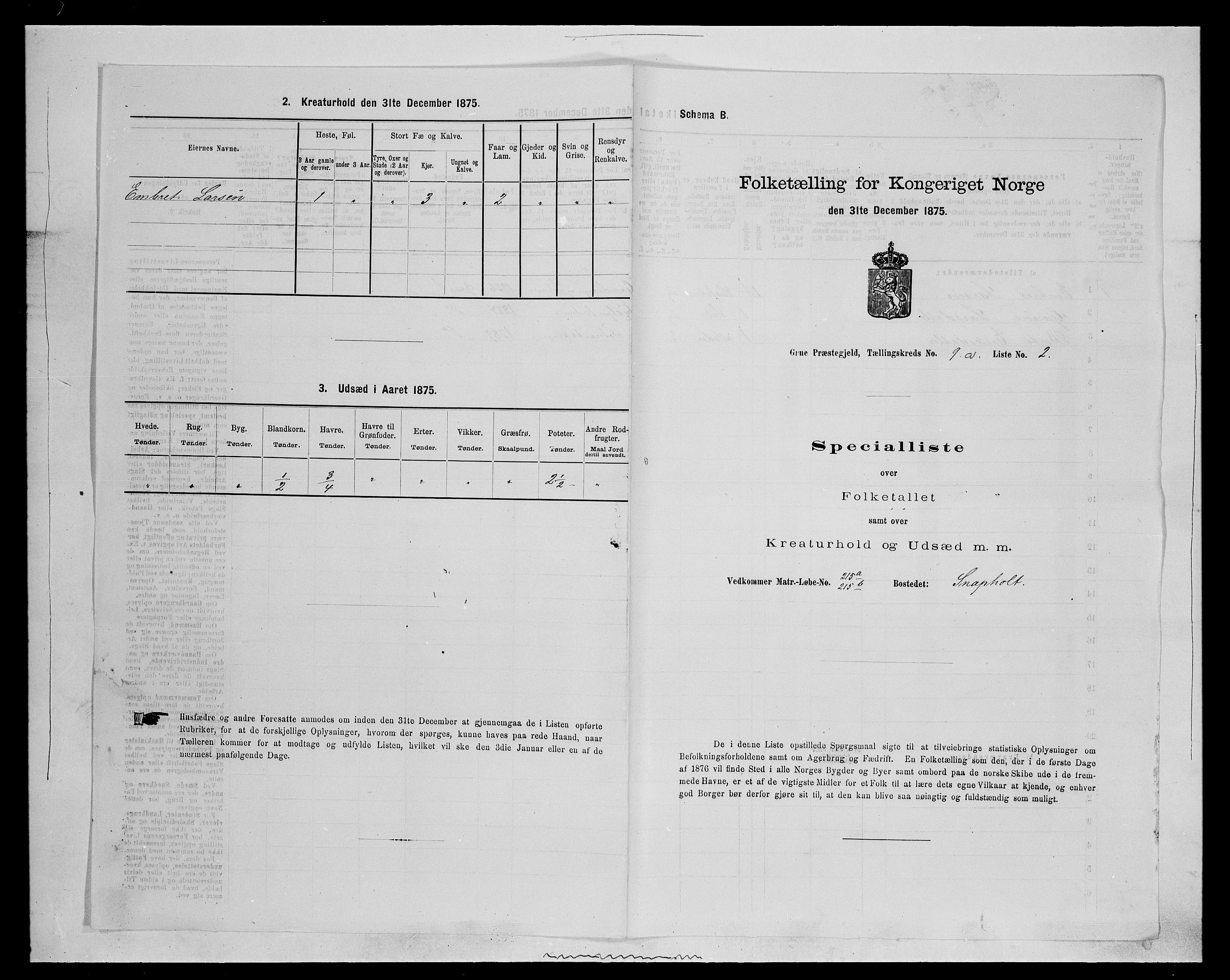 SAH, 1875 census for 0423P Grue, 1875, p. 1569