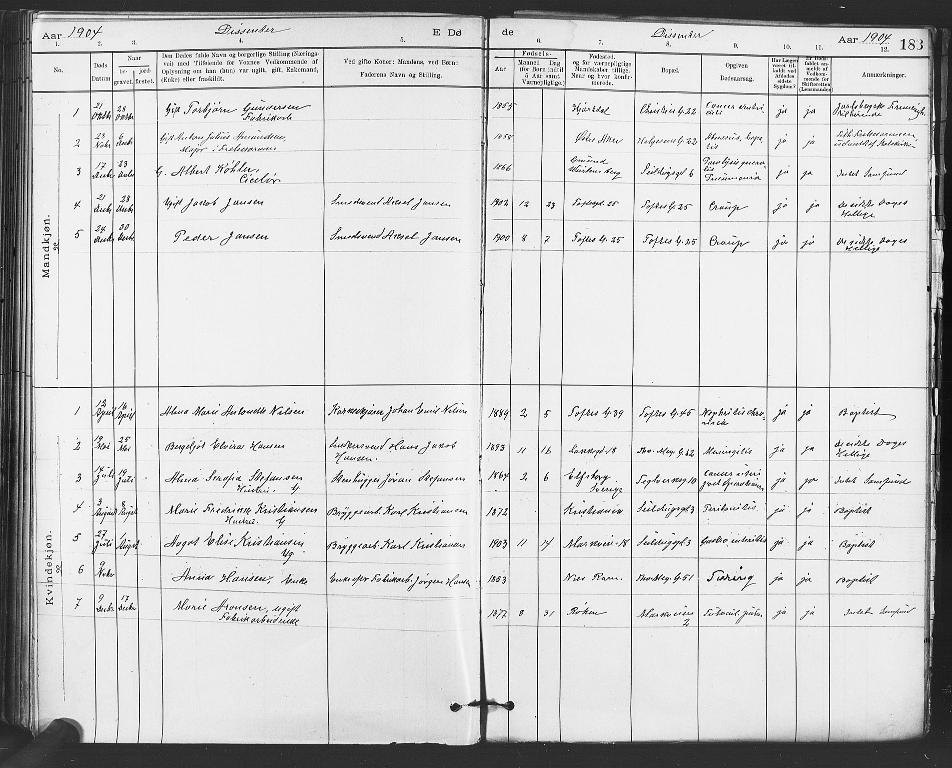 Paulus prestekontor Kirkebøker, SAO/A-10871/F/Fa/L0012: Parish register (official) no. 12, 1897-1908, p. 183