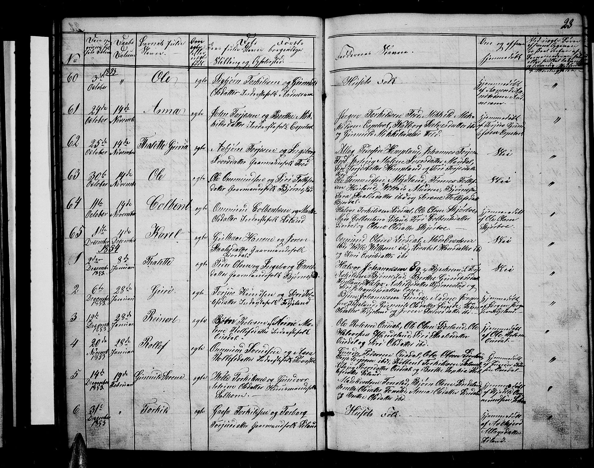 Sirdal sokneprestkontor, AV/SAK-1111-0036/F/Fb/Fbb/L0002: Parish register (copy) no. B 2, 1848-1878, p. 23