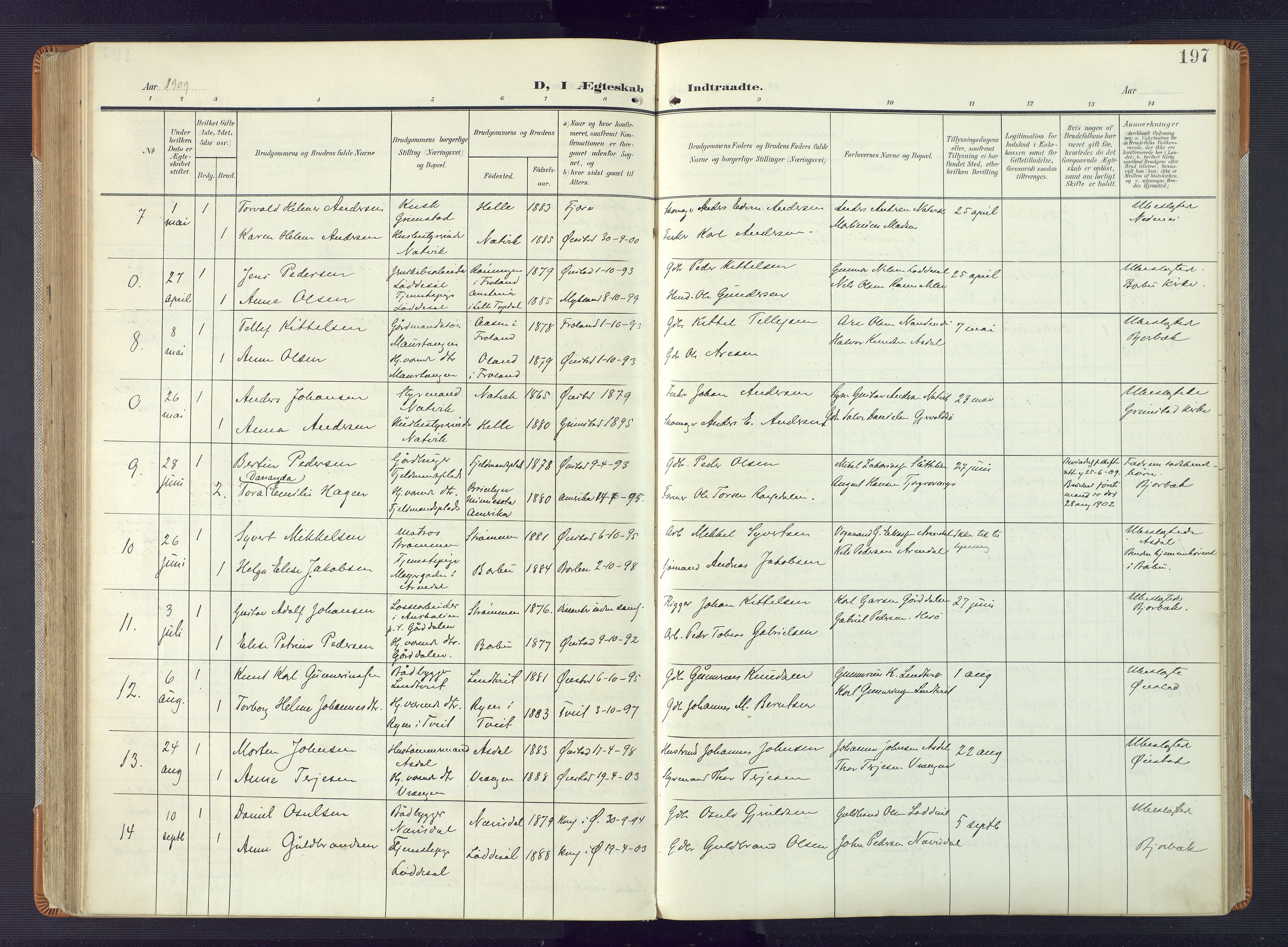 Øyestad sokneprestkontor, AV/SAK-1111-0049/F/Fa/L0019: Parish register (official) no. A 19, 1908-1922, p. 197