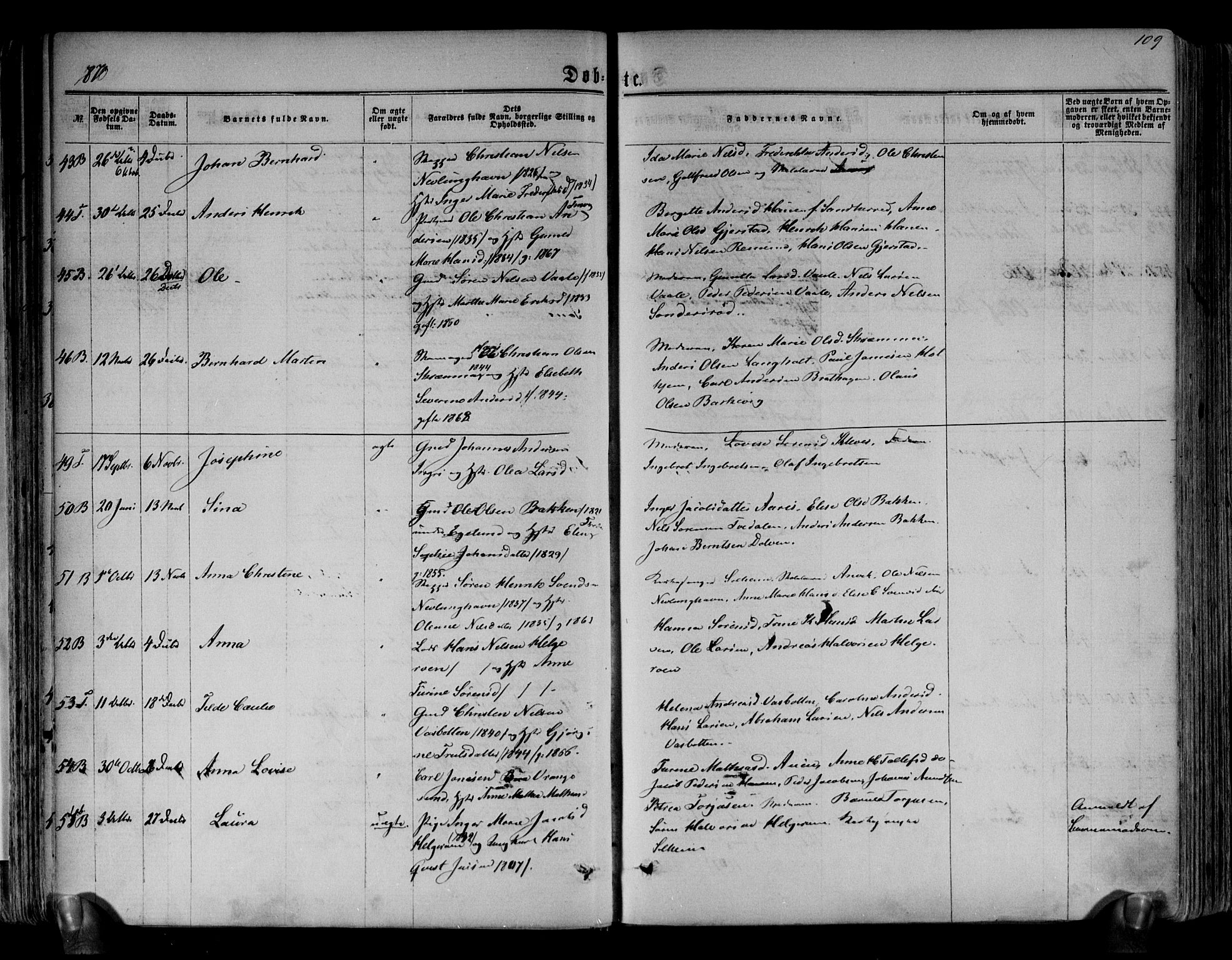Brunlanes kirkebøker, SAKO/A-342/F/Fa/L0005: Parish register (official) no. I 5, 1862-1877, p. 109