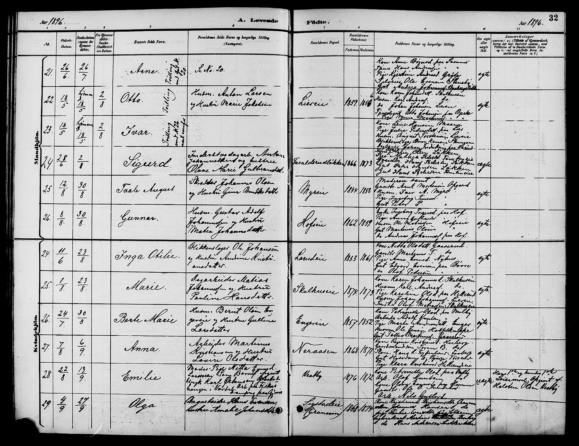 Biri prestekontor, AV/SAH-PREST-096/H/Ha/Hab/L0004: Parish register (copy) no. 4, 1892-1909, p. 32