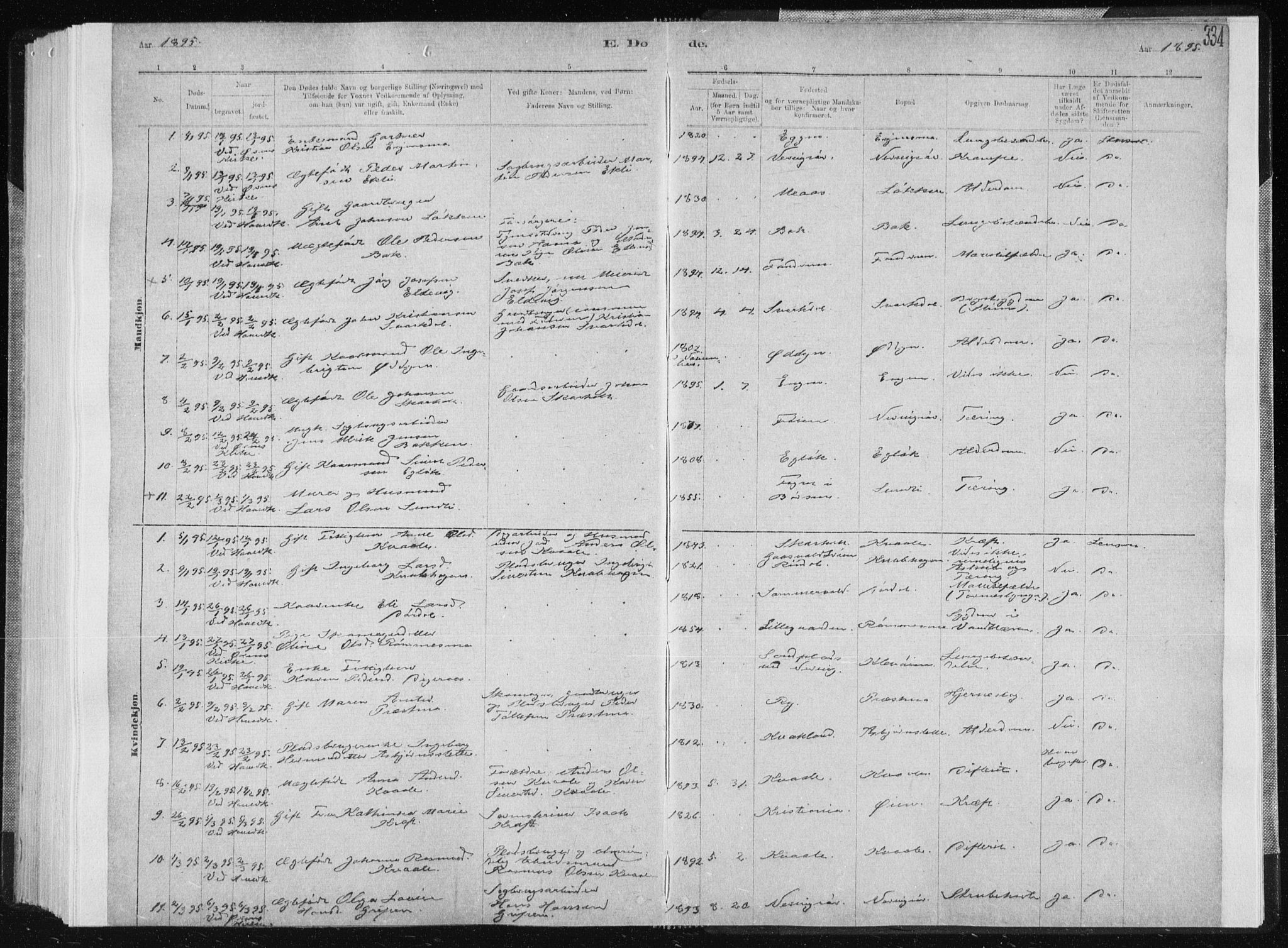 Ministerialprotokoller, klokkerbøker og fødselsregistre - Sør-Trøndelag, SAT/A-1456/668/L0818: Parish register (copy) no. 668C07, 1885-1898, p. 334