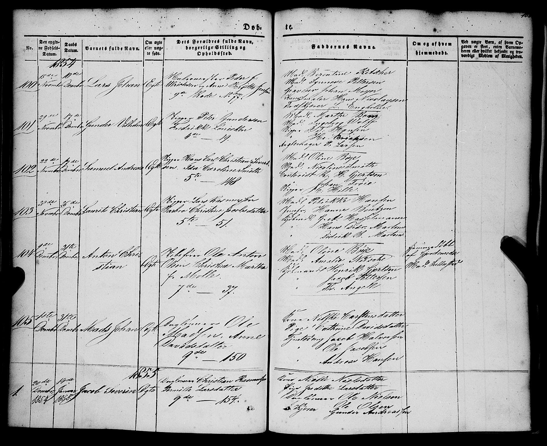 Nykirken Sokneprestembete, AV/SAB-A-77101/H/Haa/L0014: Parish register (official) no. B 1, 1844-1858, p. 103