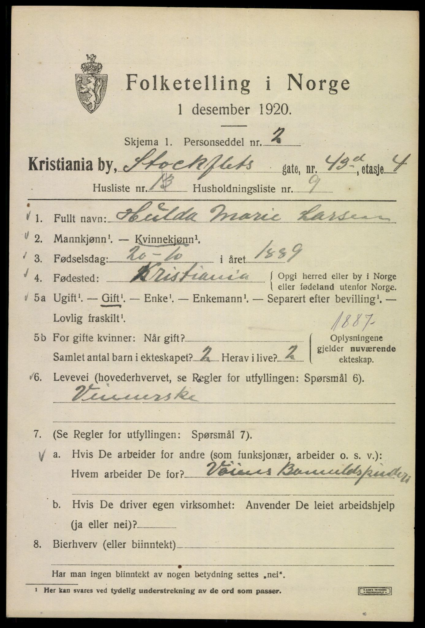 SAO, 1920 census for Kristiania, 1920, p. 544017