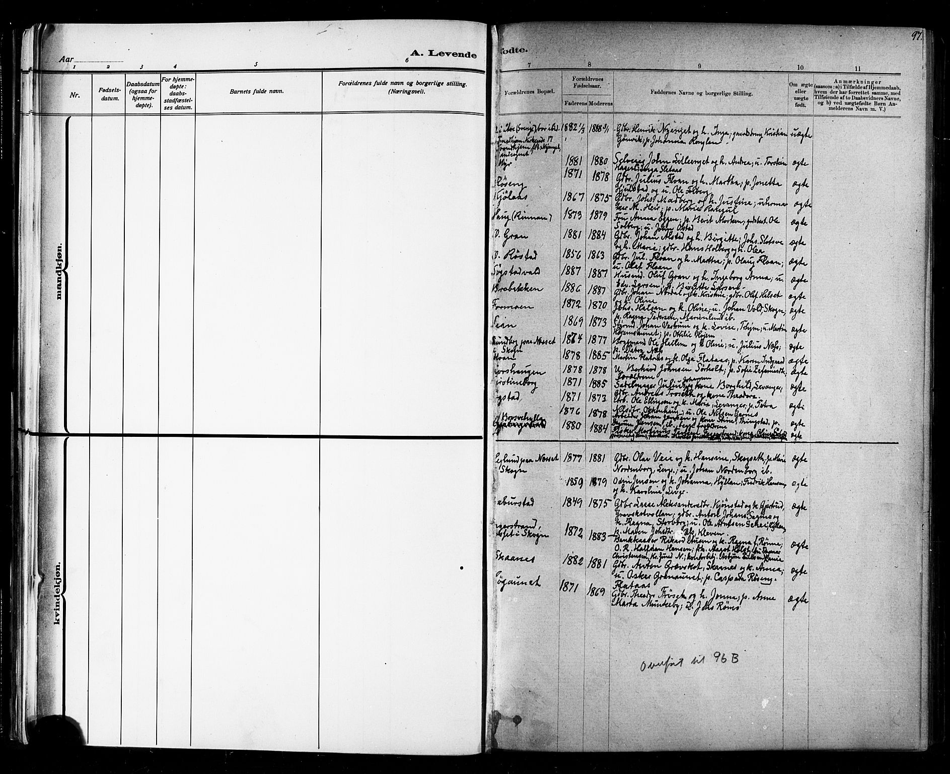 Ministerialprotokoller, klokkerbøker og fødselsregistre - Nord-Trøndelag, SAT/A-1458/721/L0208: Parish register (copy) no. 721C01, 1880-1917, p. 97