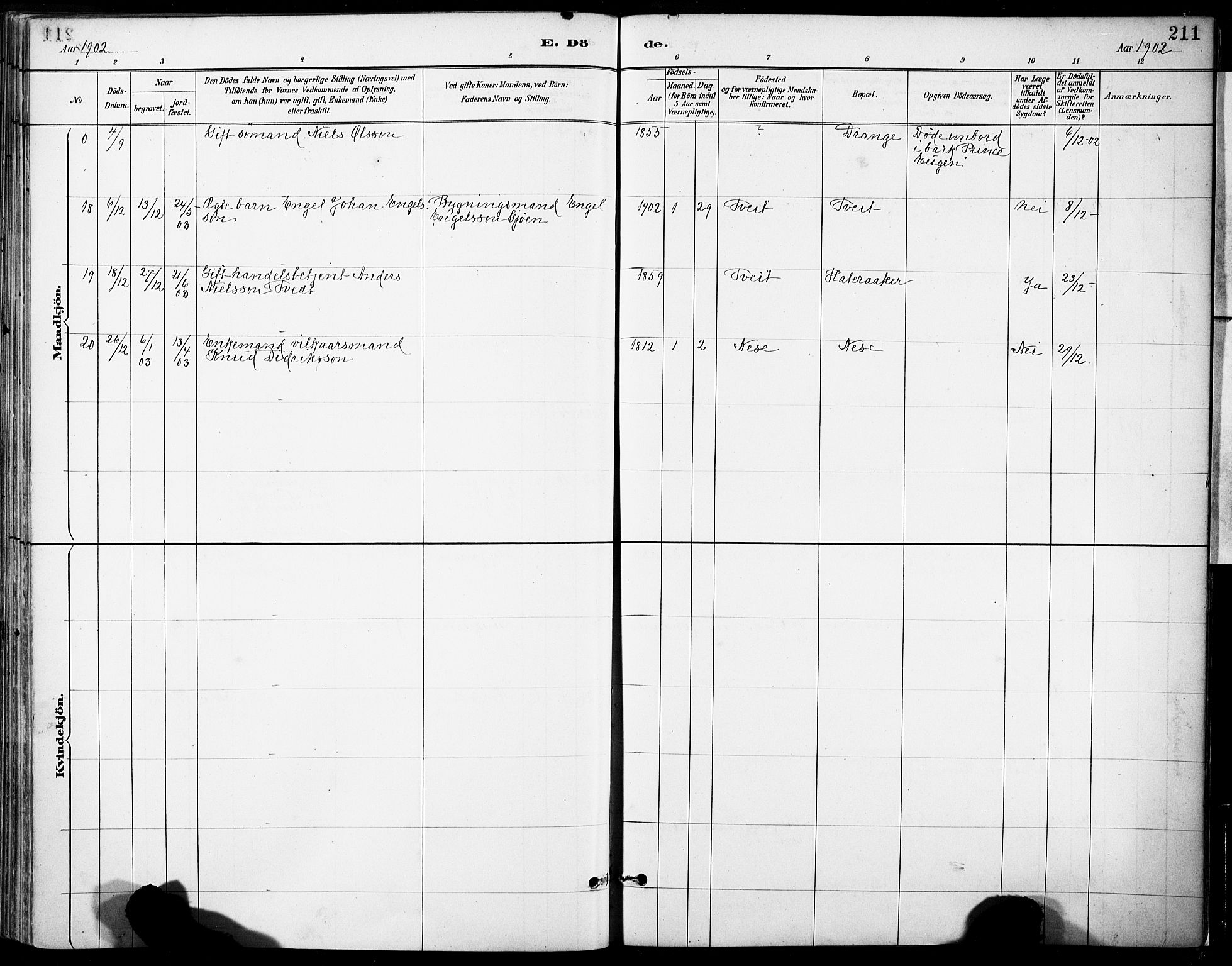 Tysnes sokneprestembete, AV/SAB-A-78601/H/Haa: Parish register (official) no. D 1, 1887-1904, p. 211