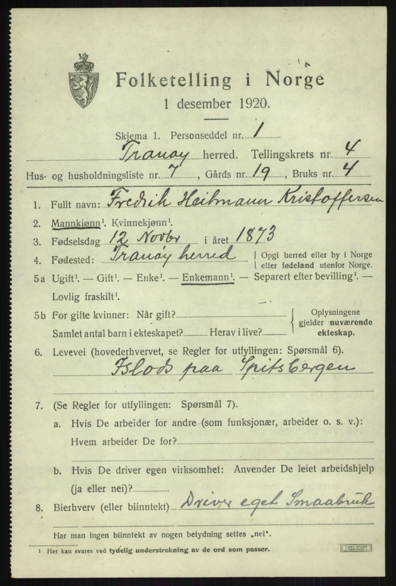 SATØ, 1920 census for Tranøy, 1920, p. 2053