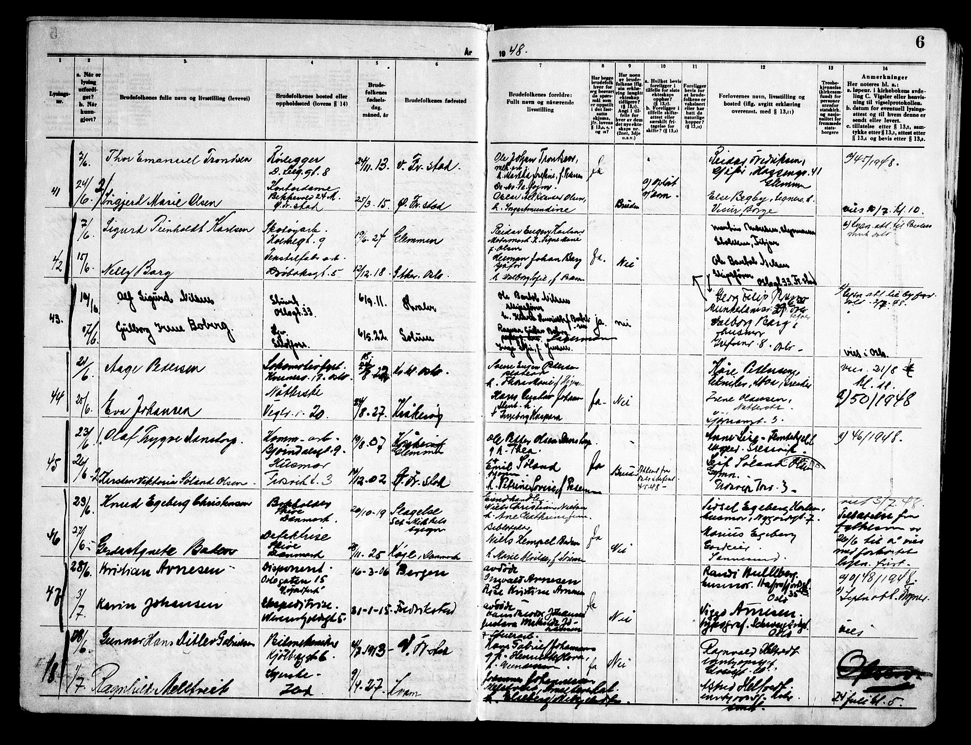 Fredrikstad domkirkes prestekontor Kirkebøker, AV/SAO-A-10906/H/Ha/L0005: Banns register no. 5, 1948-1960, p. 6