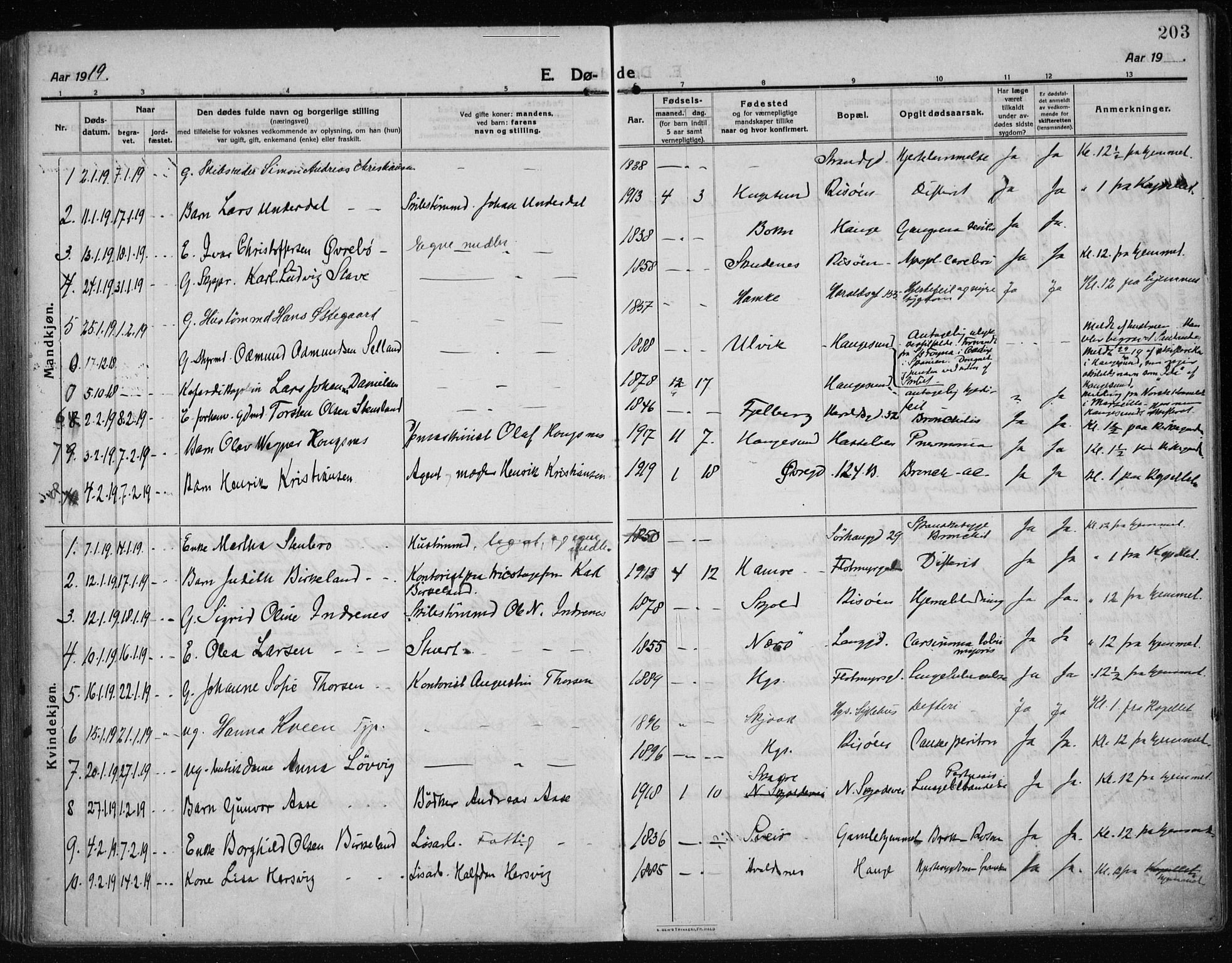 Haugesund sokneprestkontor, SAST/A -101863/H/Ha/Haa/L0009: Parish register (official) no. A 9, 1914-1929, p. 203