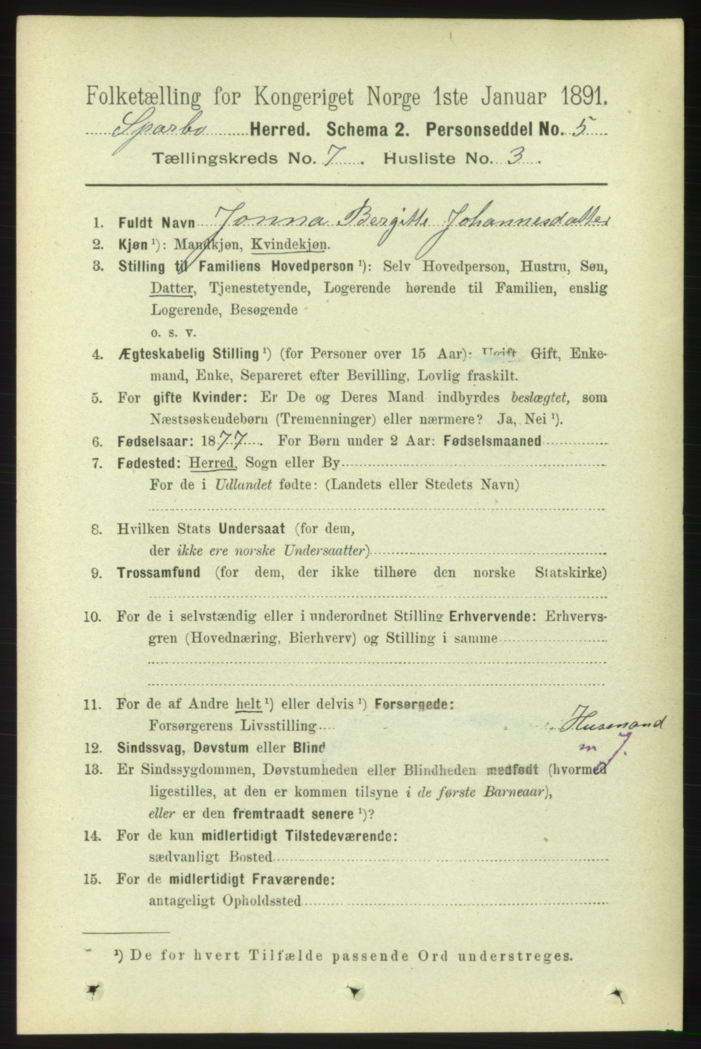 RA, 1891 census for 1731 Sparbu, 1891, p. 2418