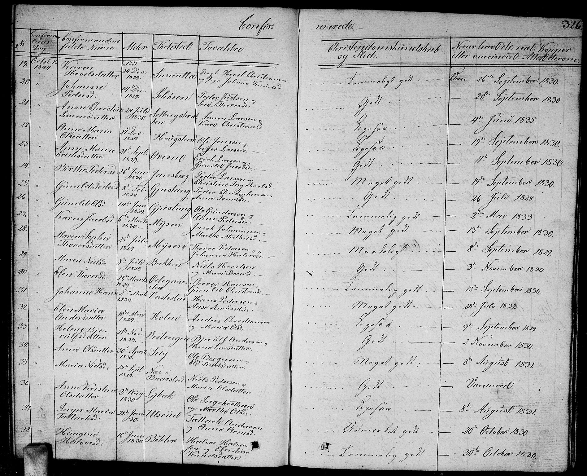 Enebakk prestekontor Kirkebøker, SAO/A-10171c/G/Ga/L0003: Parish register (copy) no. I 3, 1833-1849, p. 326