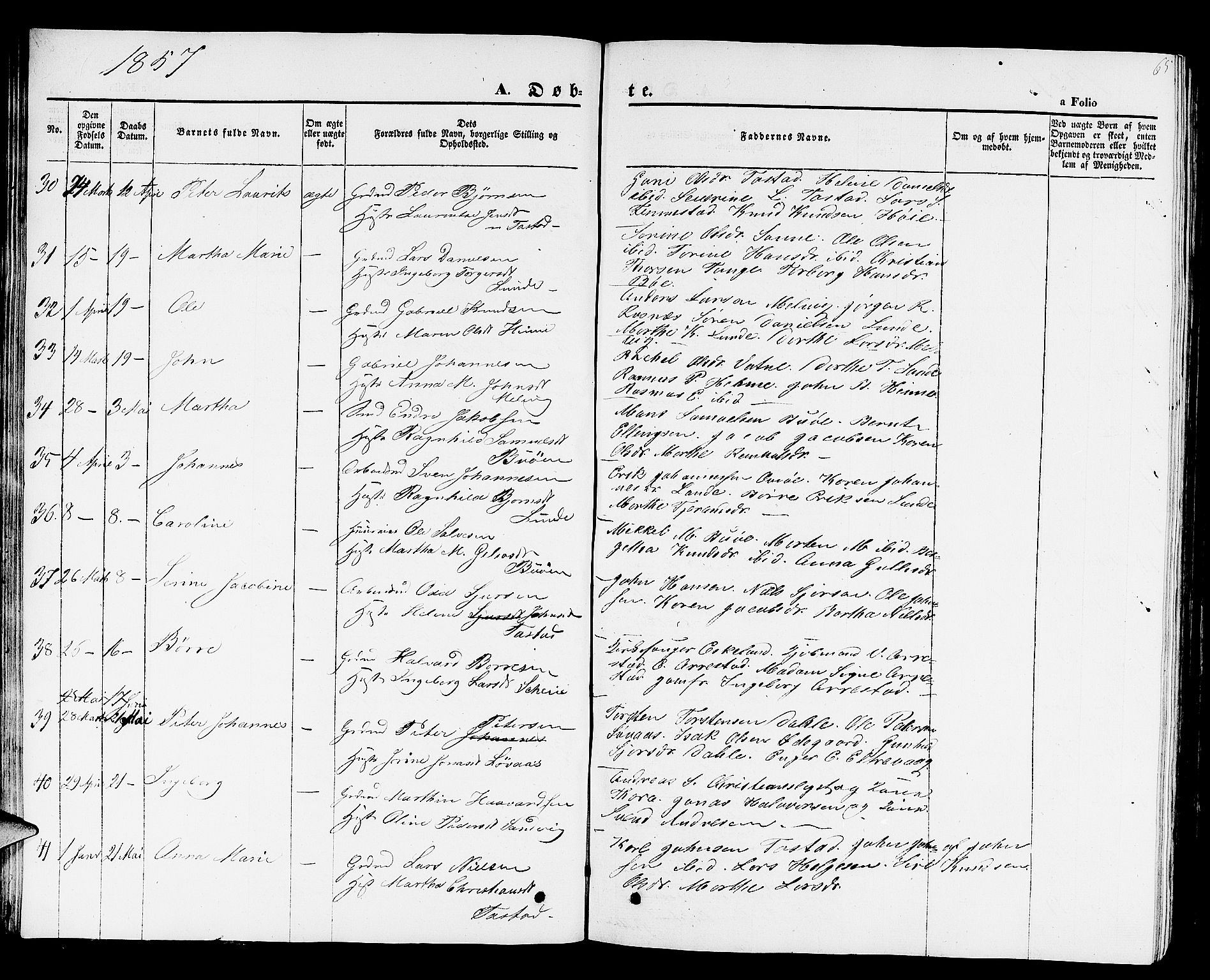 Hetland sokneprestkontor, AV/SAST-A-101826/30/30BB/L0001: Parish register (copy) no. B 1, 1850-1868, p. 65
