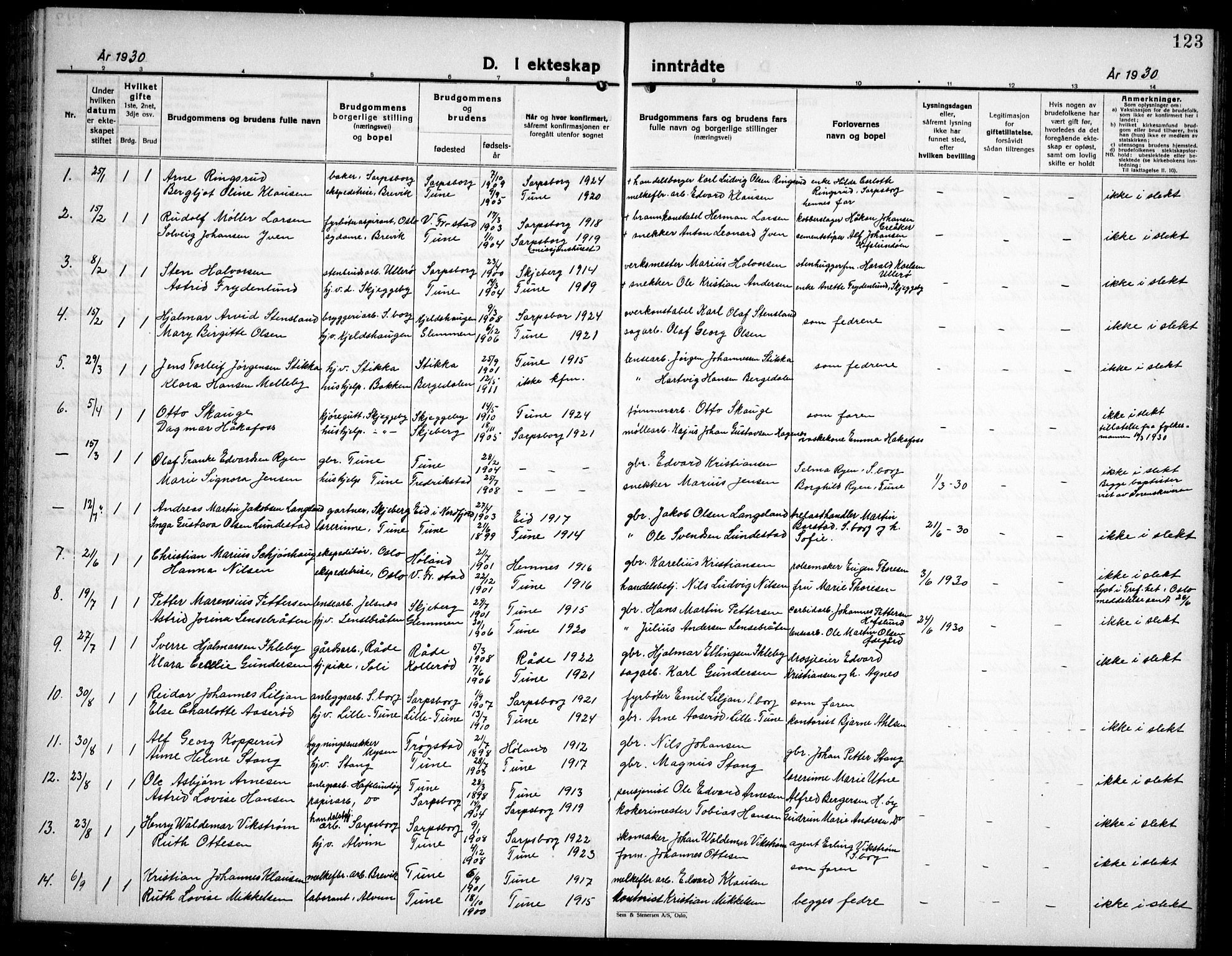 Tune prestekontor Kirkebøker, AV/SAO-A-2007/G/Ga/L0005: Parish register (copy) no. I 5, 1929-1939, p. 123