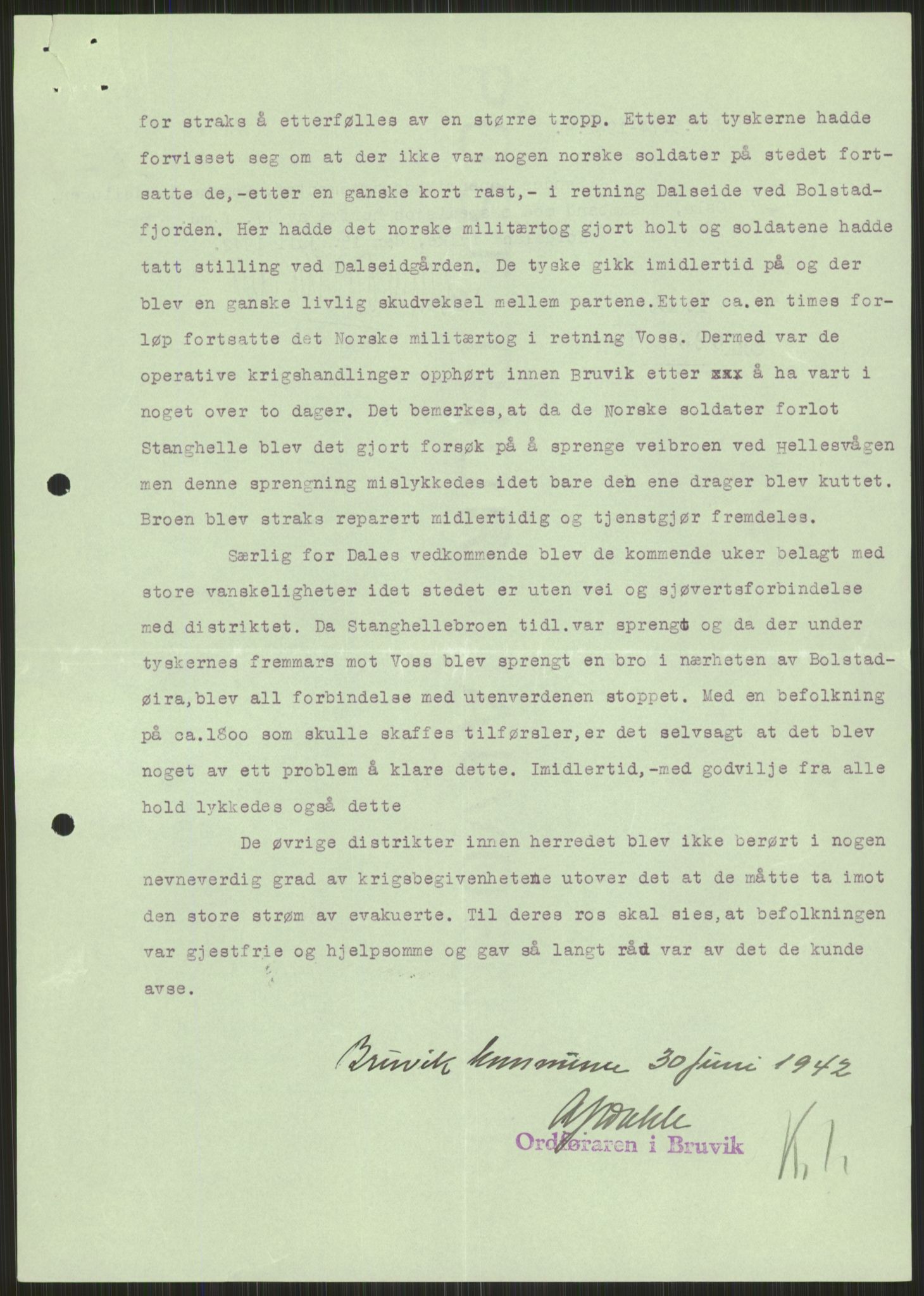 Forsvaret, Forsvarets krigshistoriske avdeling, AV/RA-RAFA-2017/Y/Ya/L0015: II-C-11-31 - Fylkesmenn.  Rapporter om krigsbegivenhetene 1940., 1940, p. 237