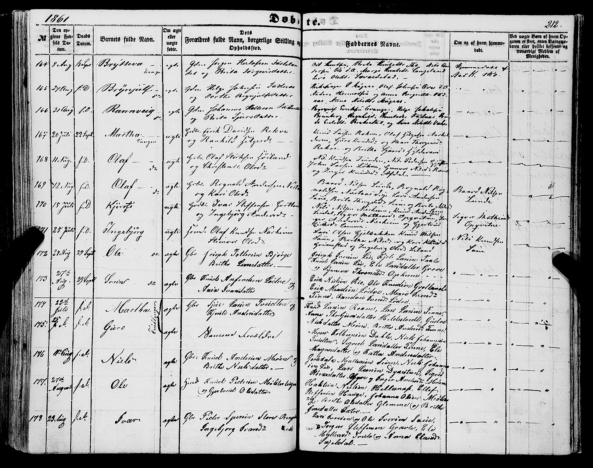 Voss sokneprestembete, SAB/A-79001/H/Haa: Parish register (official) no. A 16, 1849-1863, p. 212