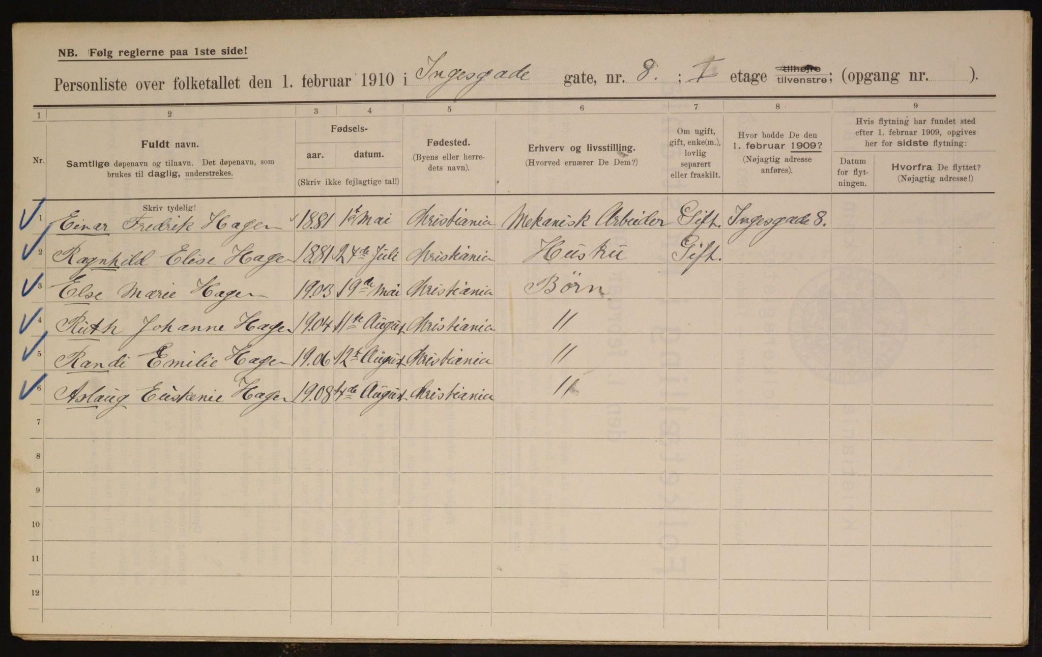 OBA, Municipal Census 1910 for Kristiania, 1910, p. 42960