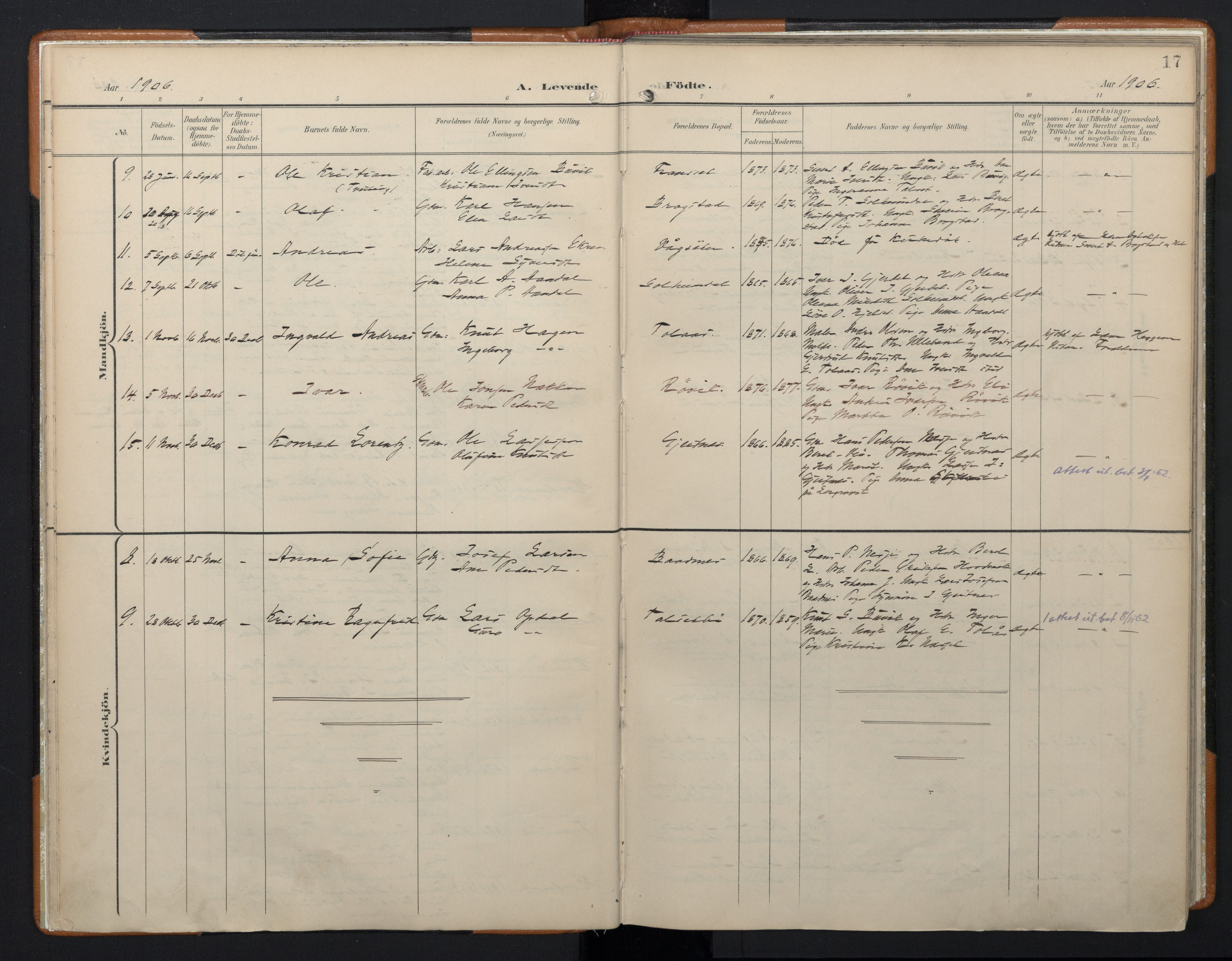 Ministerialprotokoller, klokkerbøker og fødselsregistre - Møre og Romsdal, AV/SAT-A-1454/556/L0676: Parish register (official) no. 556A01, 1899-1966, p. 17