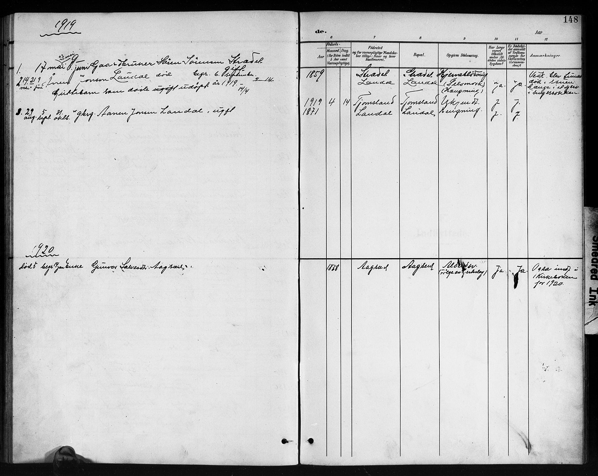 Holum sokneprestkontor, AV/SAK-1111-0022/F/Fb/Fbb/L0004: Parish register (copy) no. B 4, 1899-1920, p. 148