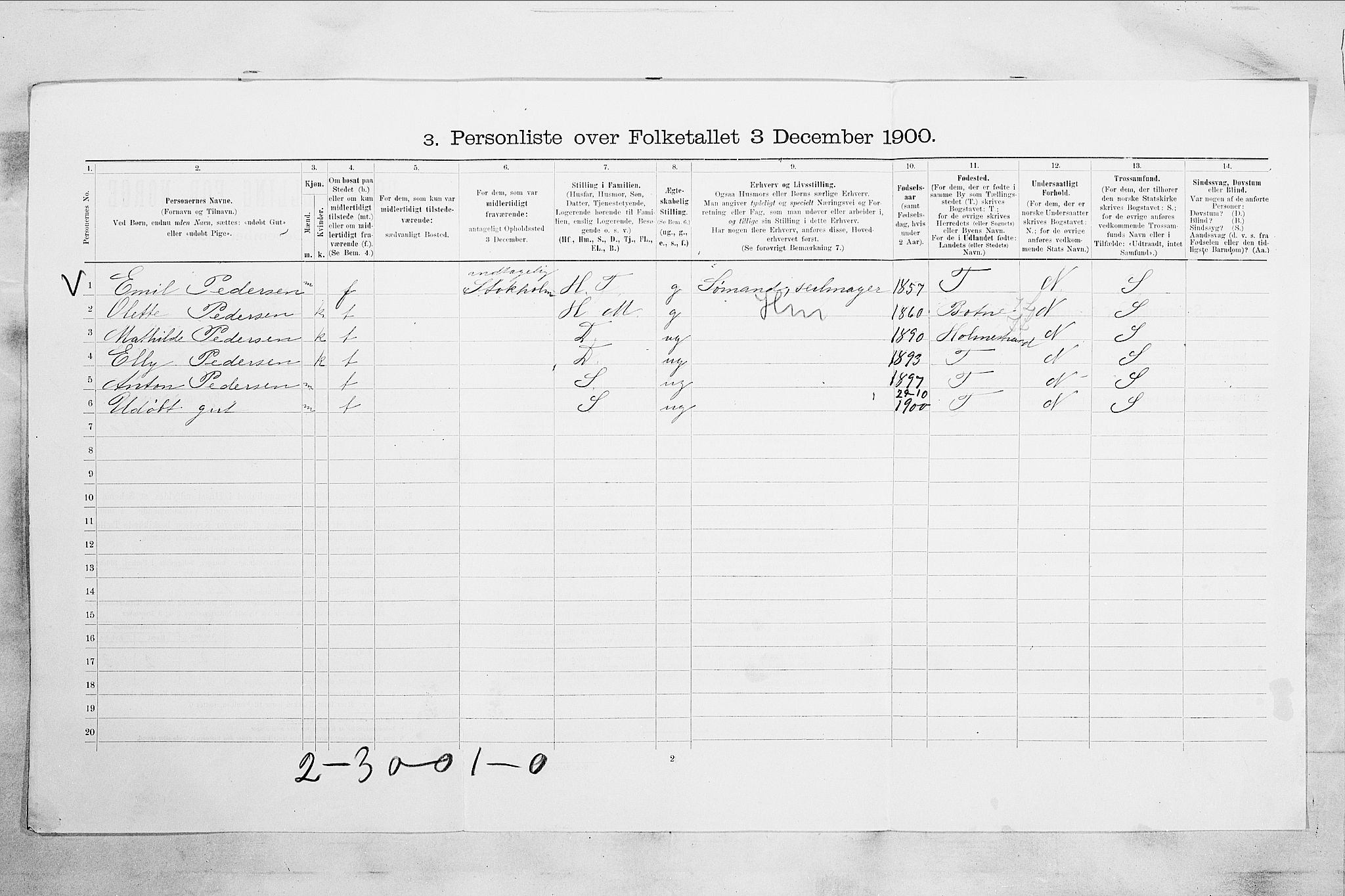 RA, 1900 census for Tønsberg, 1900, p. 2424