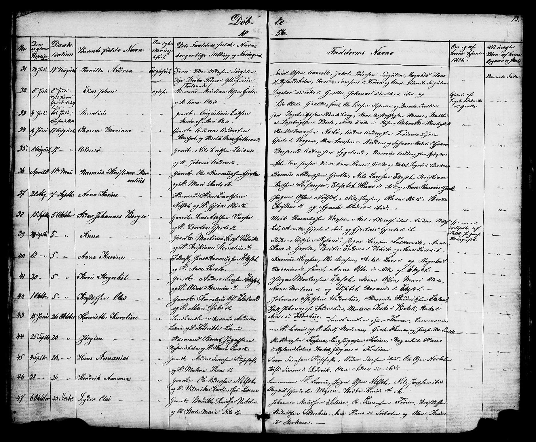 Bremanger sokneprestembete, AV/SAB-A-82201/H/Hab/Haba/L0001: Parish register (copy) no. A 1, 1853-1865, p. 13