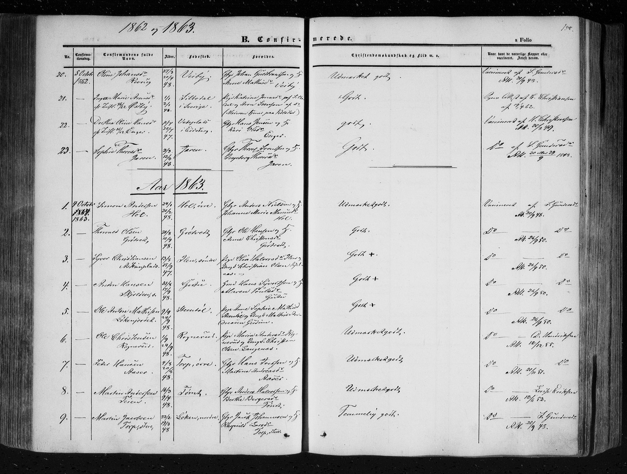 Askim prestekontor Kirkebøker, SAO/A-10900/F/Fa/L0005: Parish register (official) no. 5, 1847-1879, p. 158