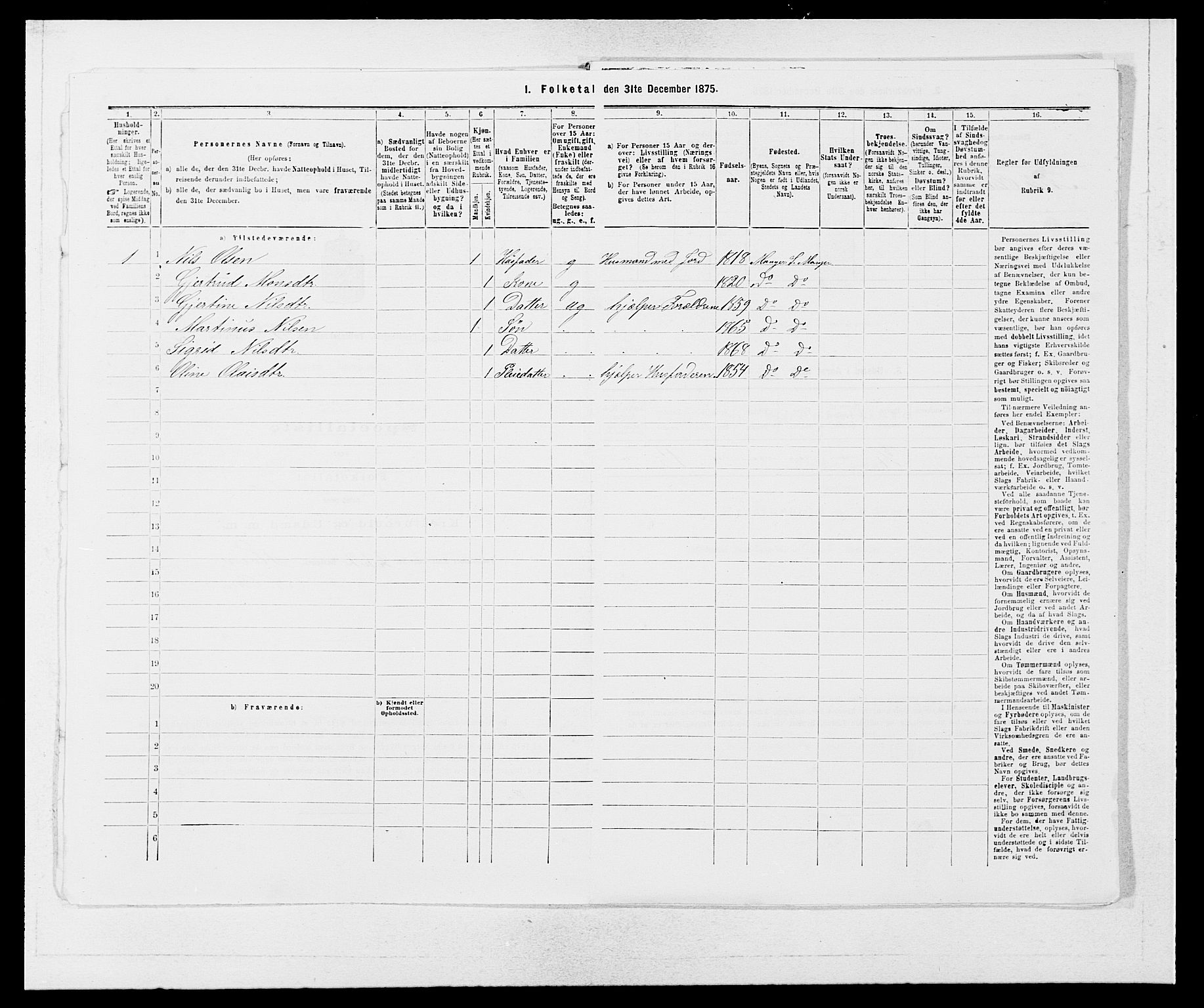 SAB, 1875 census for 1261P Manger, 1875, p. 478