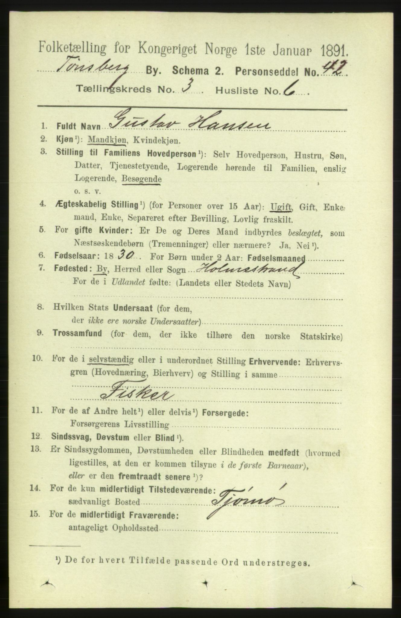 RA, 1891 census for 0705 Tønsberg, 1891, p. 1783