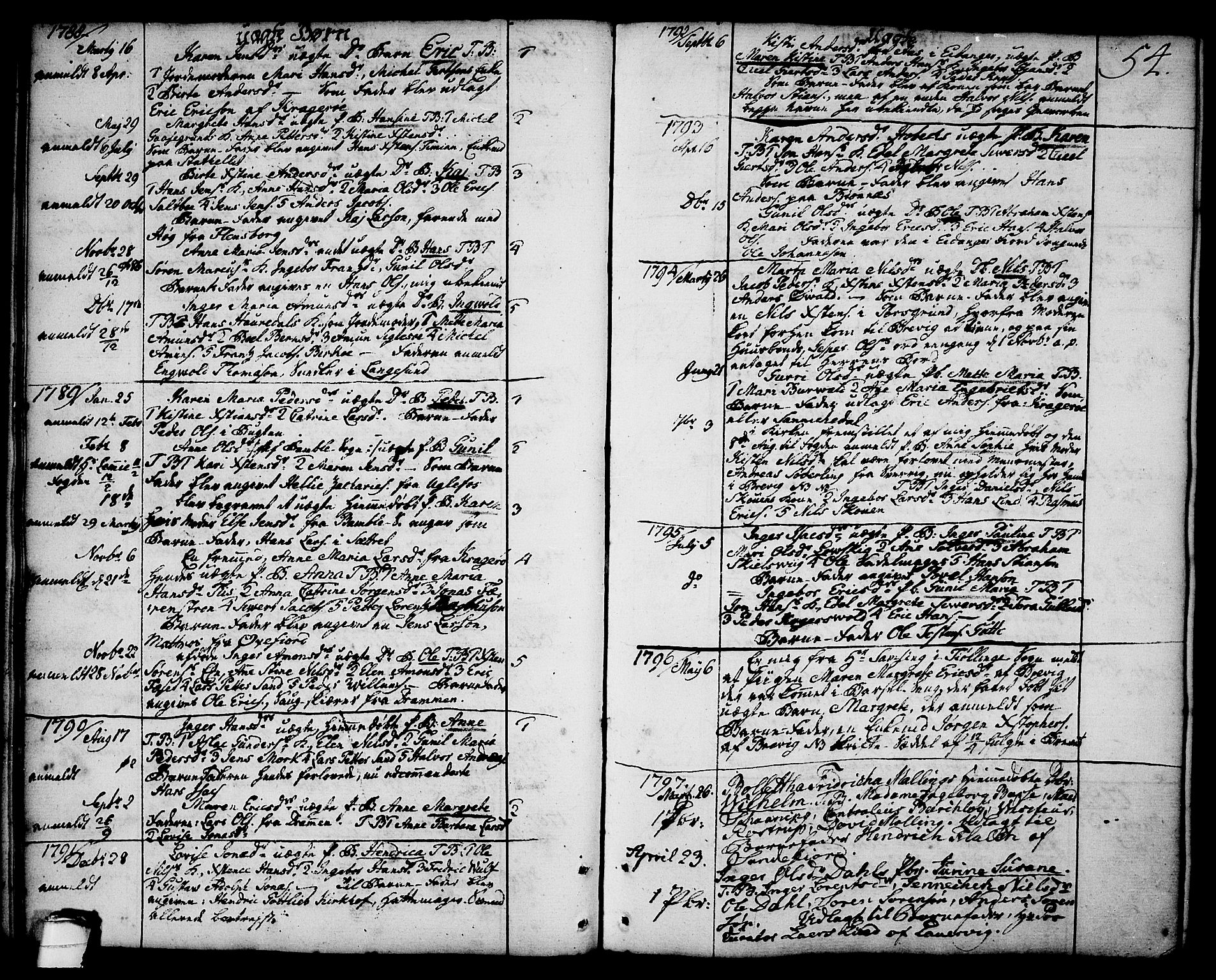 Brevik kirkebøker, SAKO/A-255/F/Fa/L0003: Parish register (official) no. 3, 1764-1814, p. 54