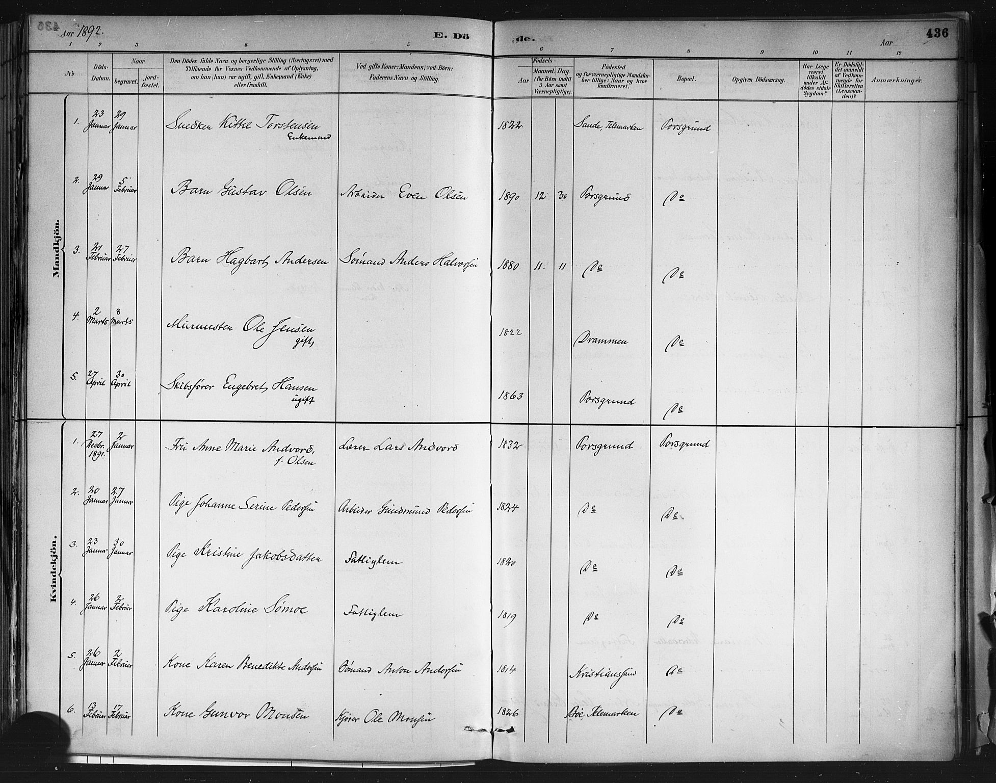 Porsgrunn kirkebøker , SAKO/A-104/G/Gb/L0005: Parish register (copy) no. II 5, 1883-1915, p. 436