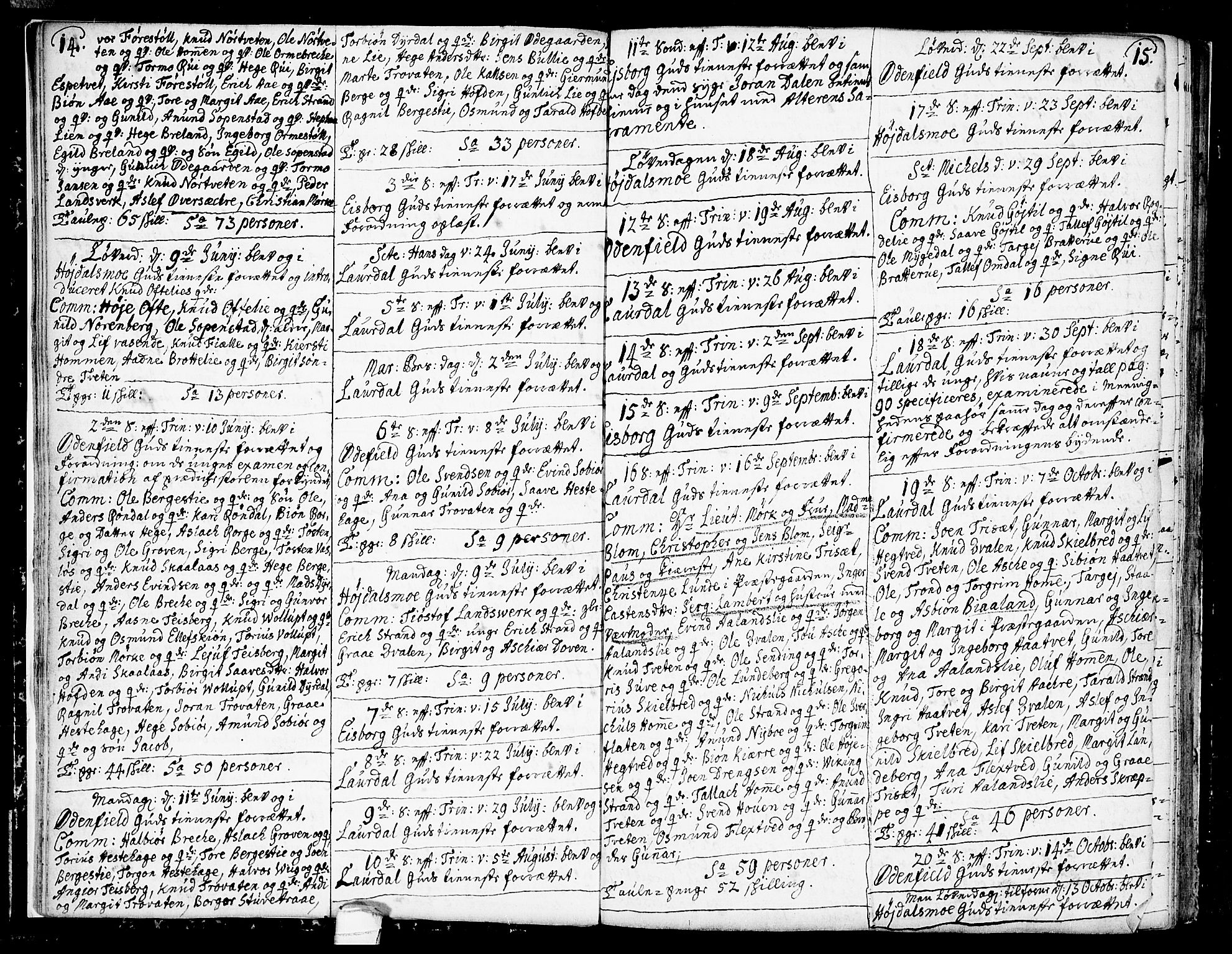 Lårdal kirkebøker, SAKO/A-284/F/Fa/L0002: Parish register (official) no. I 2, 1734-1754, p. 14-15