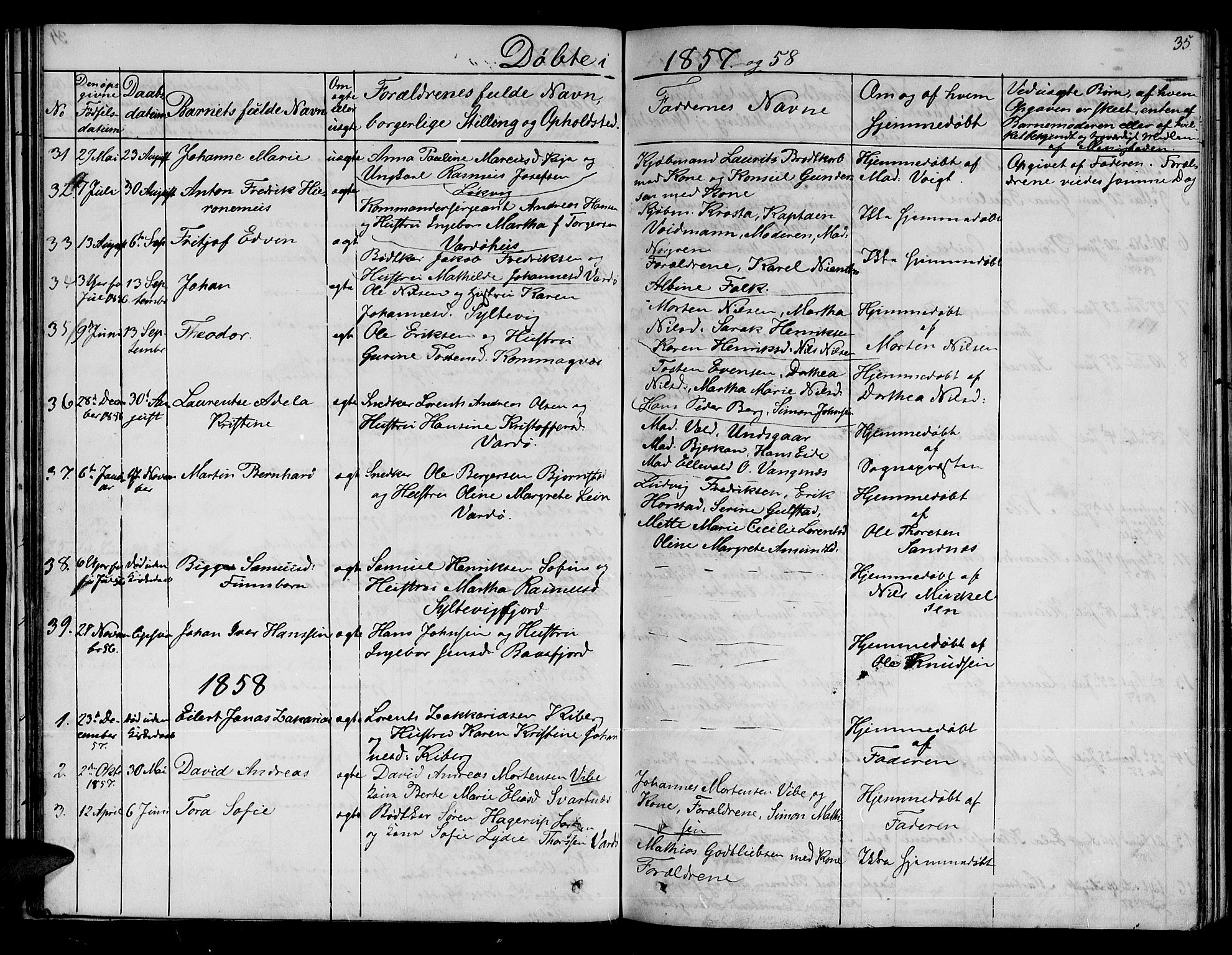 Vardø sokneprestkontor, SATØ/S-1332/H/Hb/L0001klokker: Parish register (copy) no. 1, 1844-1861, p. 35