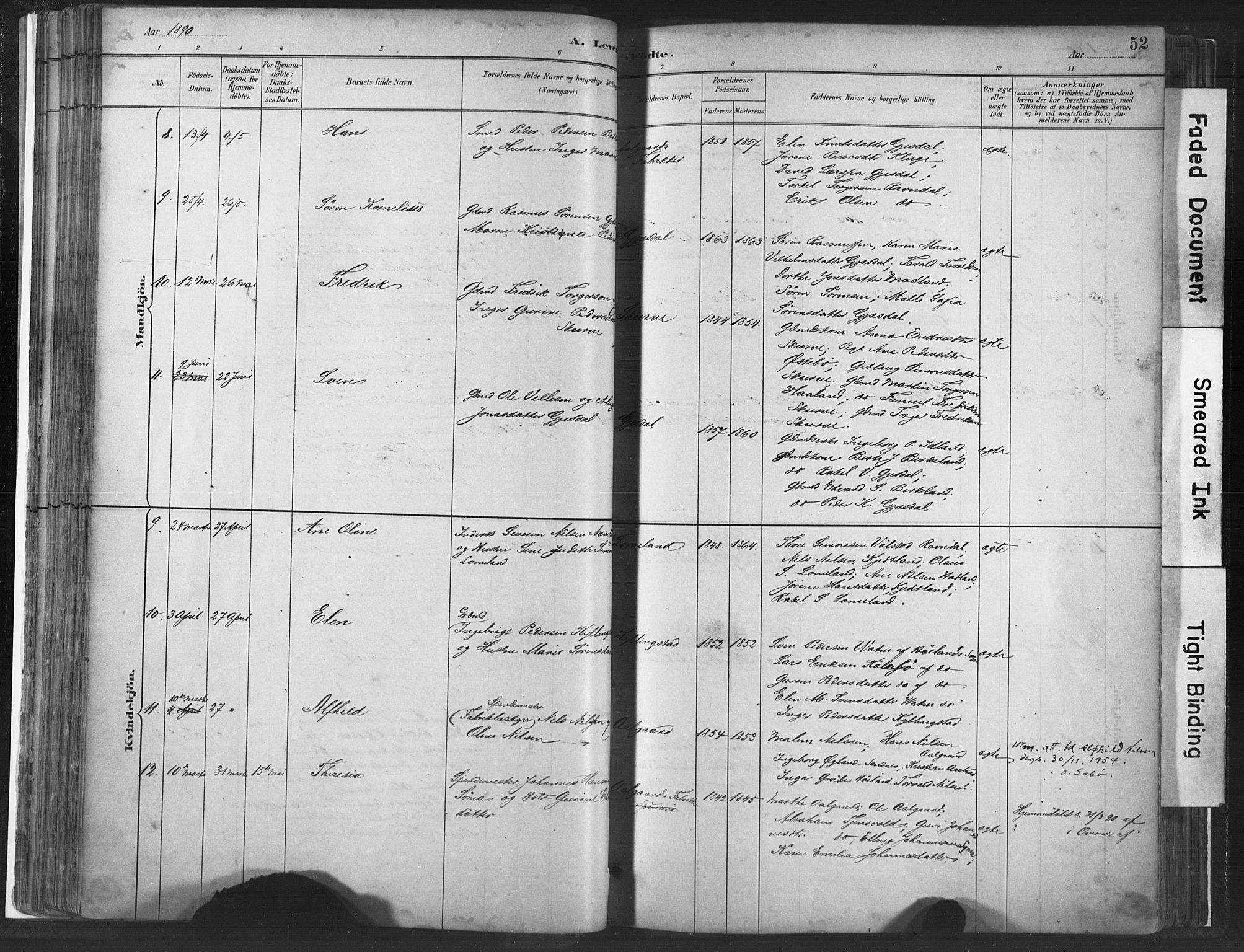 Lye sokneprestkontor, AV/SAST-A-101794/001/30BA/L0010: Parish register (official) no. A 10, 1881-1896, p. 52