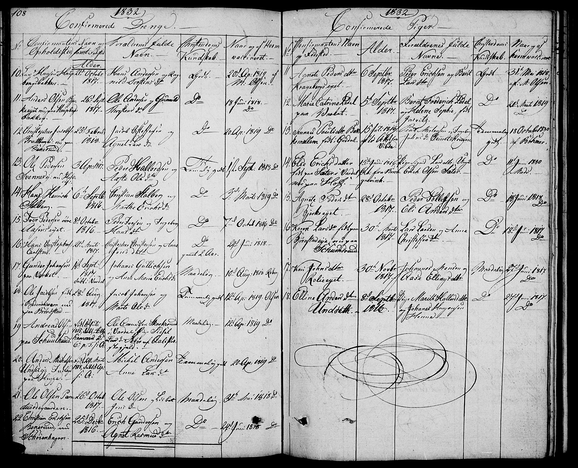 Biri prestekontor, AV/SAH-PREST-096/H/Ha/Hab/L0002: Parish register (copy) no. 2, 1828-1842, p. 108