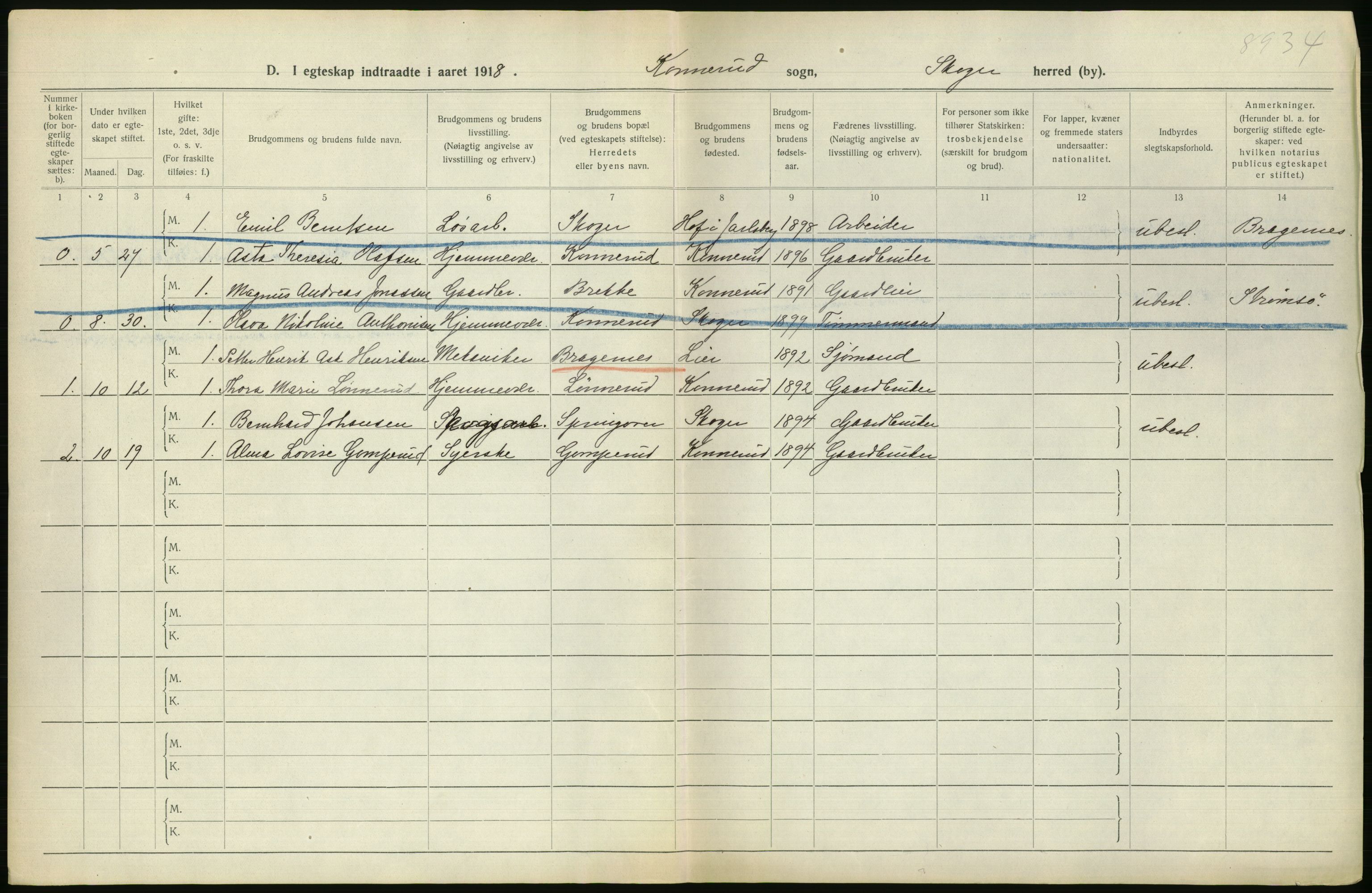 Statistisk sentralbyrå, Sosiodemografiske emner, Befolkning, RA/S-2228/D/Df/Dfb/Dfbh/L0022: Vestfold fylke: Gifte, dødfødte. Bygder og byer., 1918, p. 22